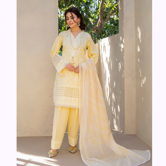 KC-1440 Embroidered Cambric Cotton Farshi Shalwar Ready to Wear 3 Pc - Karma Collection