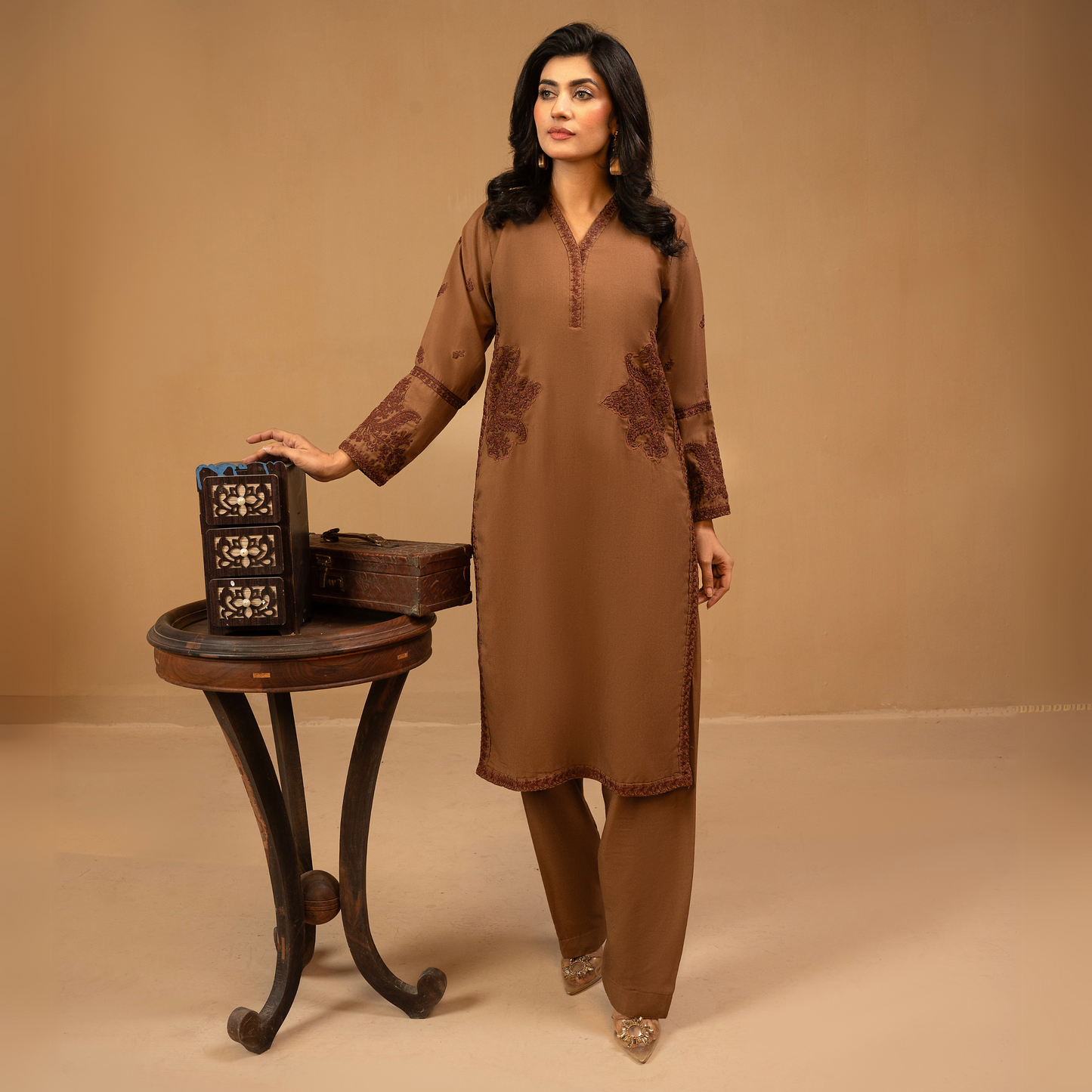 UA-42 Embroidered Dhank with Pockets 2 Pc Co Ord Set Dress | Ready to wear | UMNAA