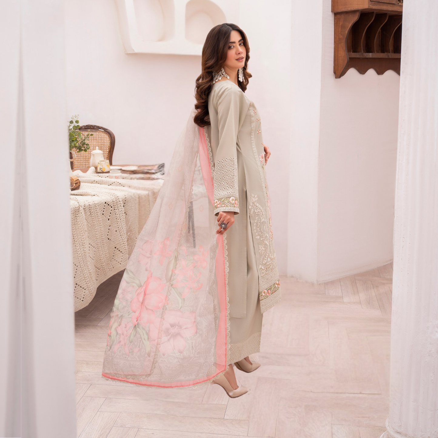 KC-1482 Embroidered Luxury Chikankari Cambric Cotton Collection | Ready to Wear | Karma Collection