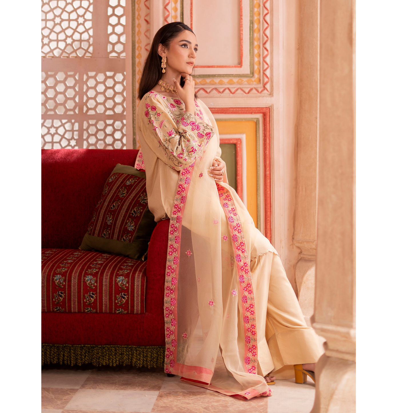 RA-19 Luxury Raw Silk Embroidered Farshi Shalwar Collection |Ready to Wear | Raniya.h