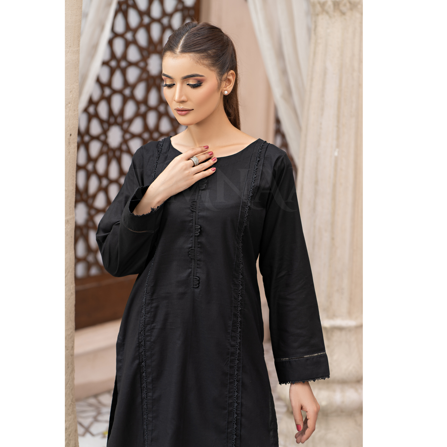 UA-96 (Black) 2 Pc Cotton Lawn Dress | Ready to Wear Collection | Umnaa