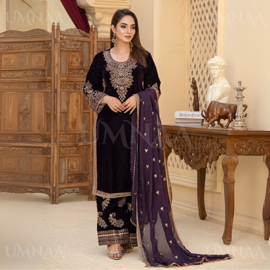 UA-112 Luxury Embroidered Velvet Ready to Wear Winter Collection by Umnaa