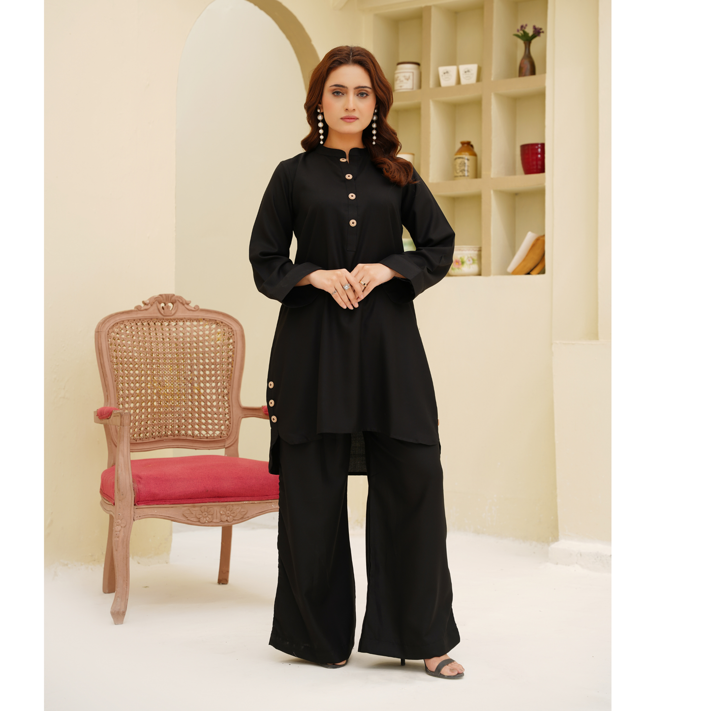 UA-129 Stylish Modest Dhanak Solid Co Ord Set by Umnaa