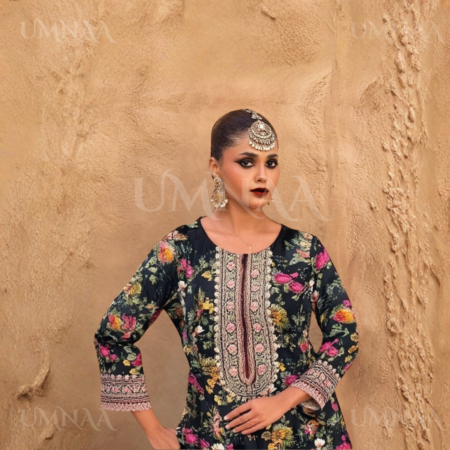 UA-132 Embroidered Viscose Linen 3 Pc | Ready to Wear | Asian Clothes