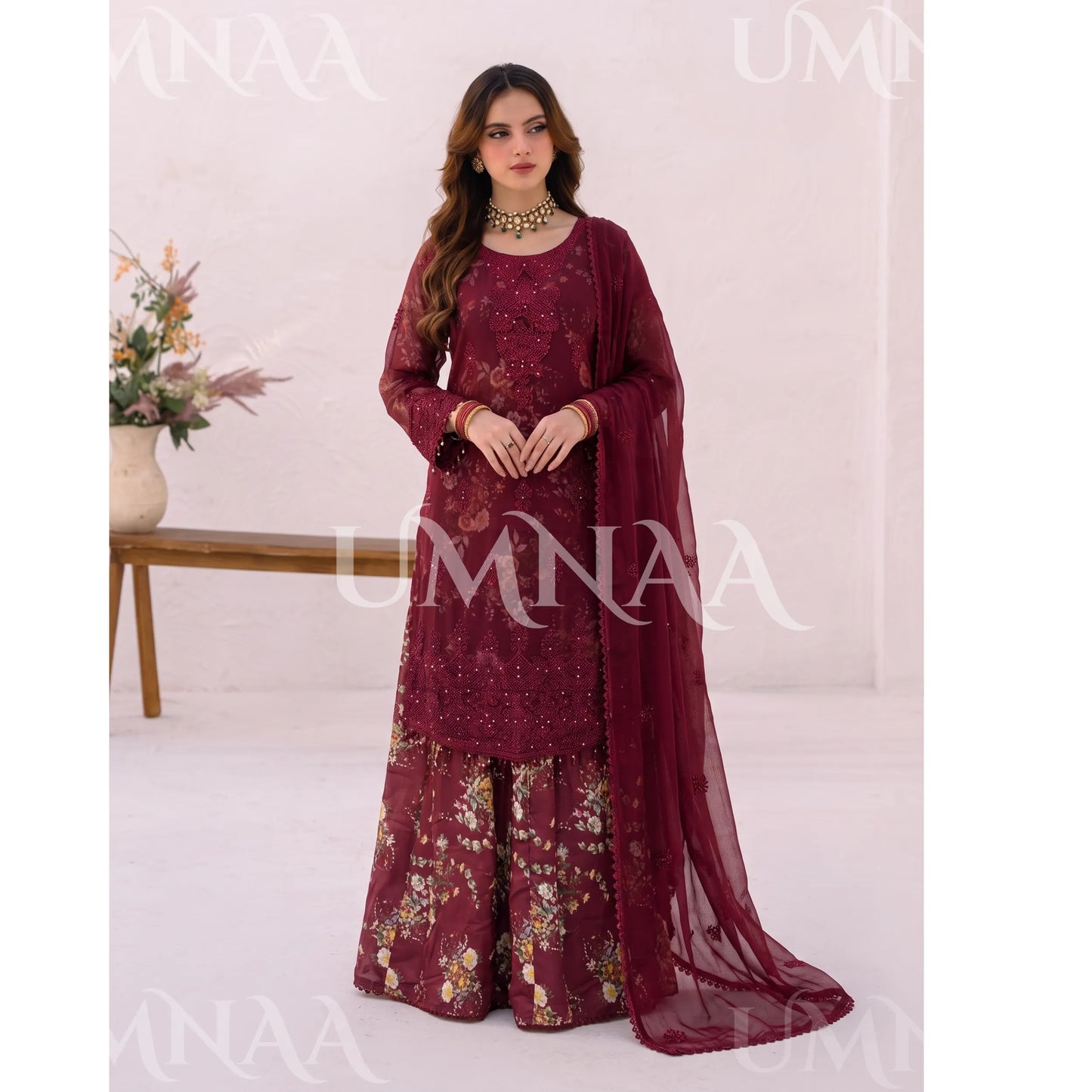 UA-249 Embroidered Chiffon Sharara Collection by Umnaa