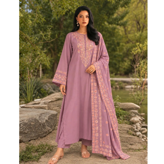 UA-326 Embroidered Dhanak Kaftan Style 3 Pc | Umnaa