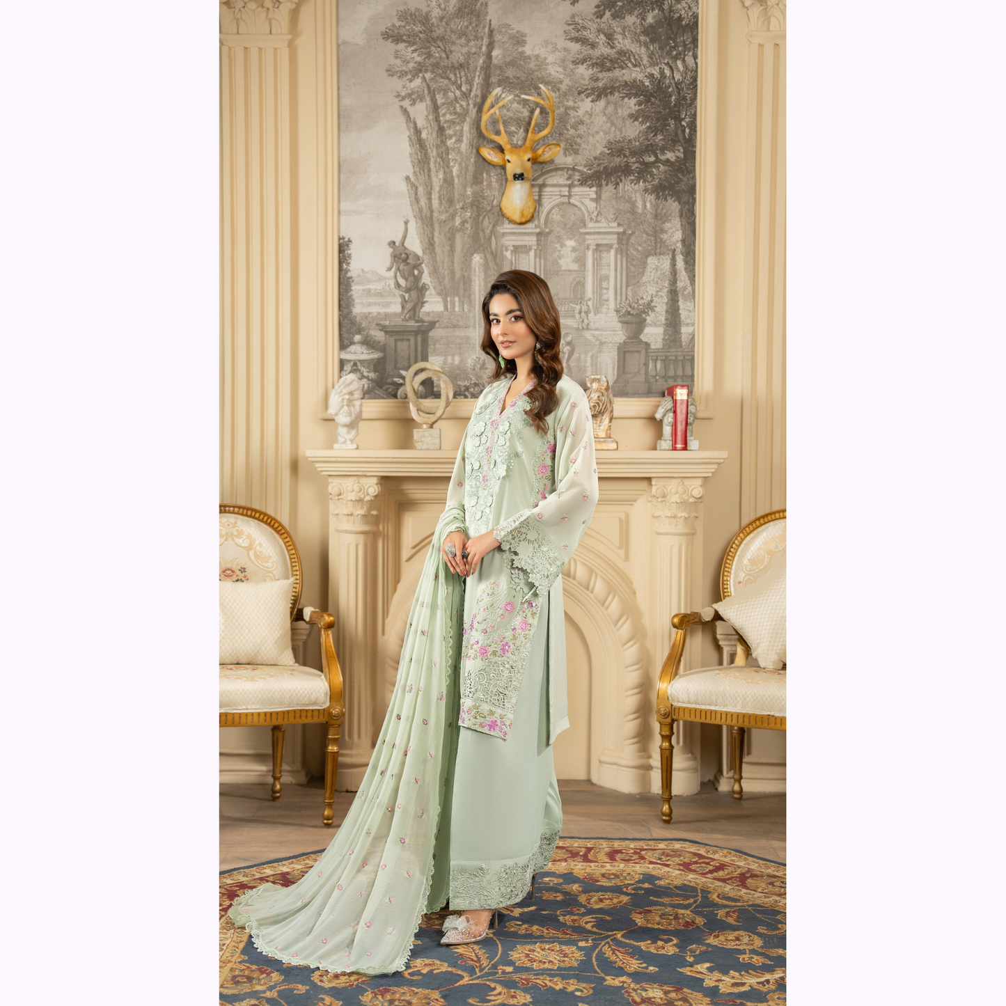 F-464 Embroidered Georgette Farshi Shalwar Collection by karma Collection