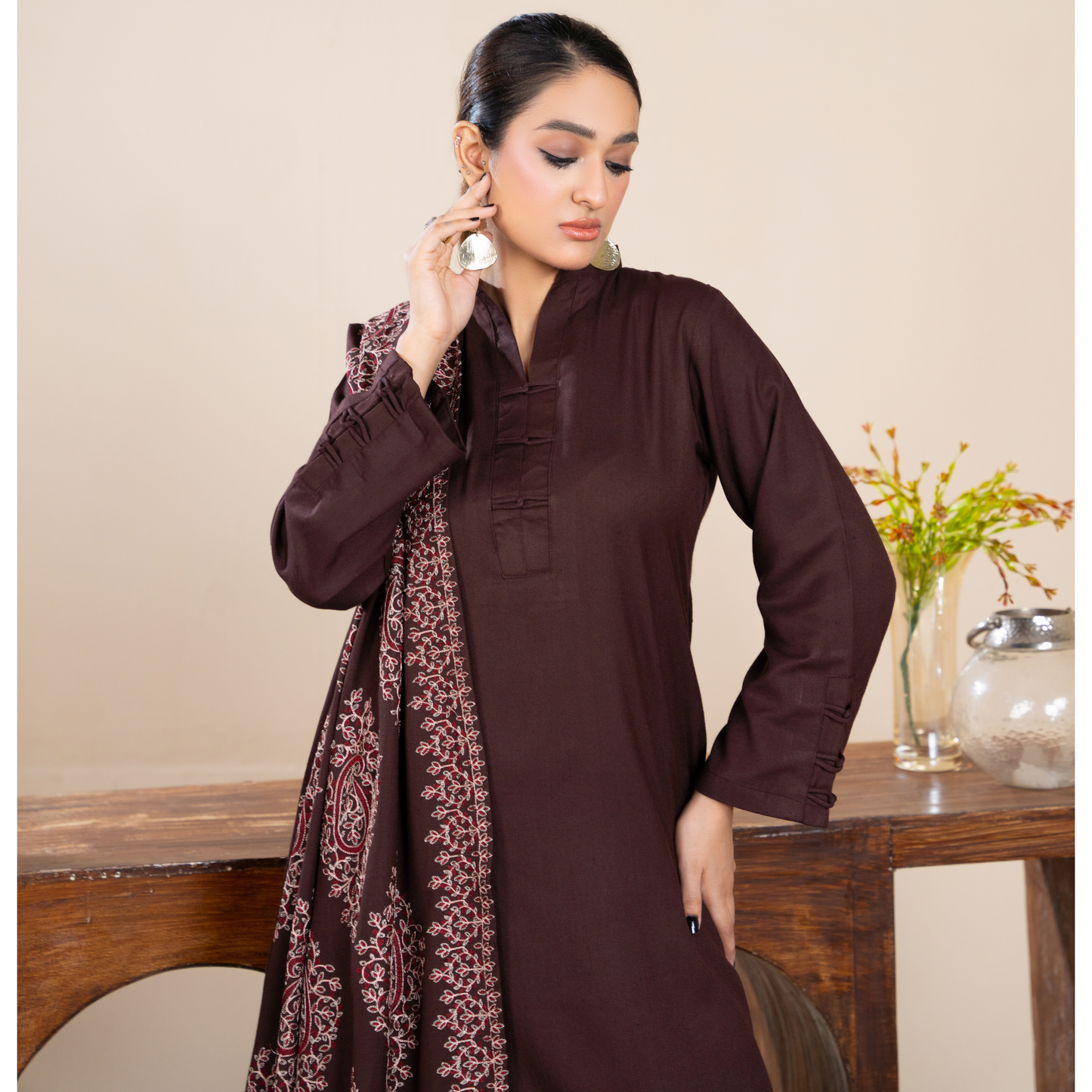 RA-21 3 Pc Dhanak Dress with Embroidered Dhanak Shawl |Ready to Wear | Winter Collection | Raniya.h
