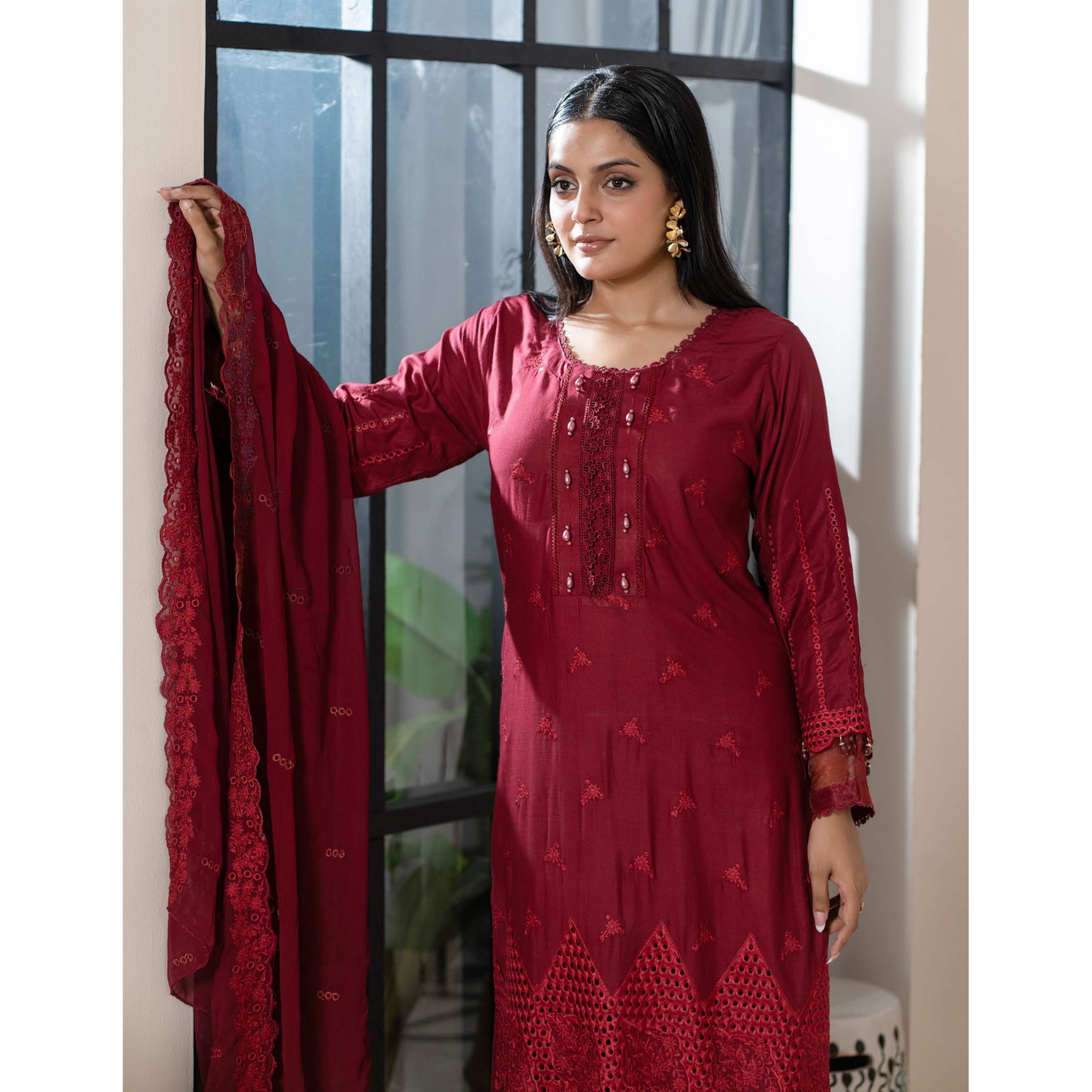 UMRZ-51 "IMAGEKARI" Linen Chikankari 3 Pc Collection by Rangz