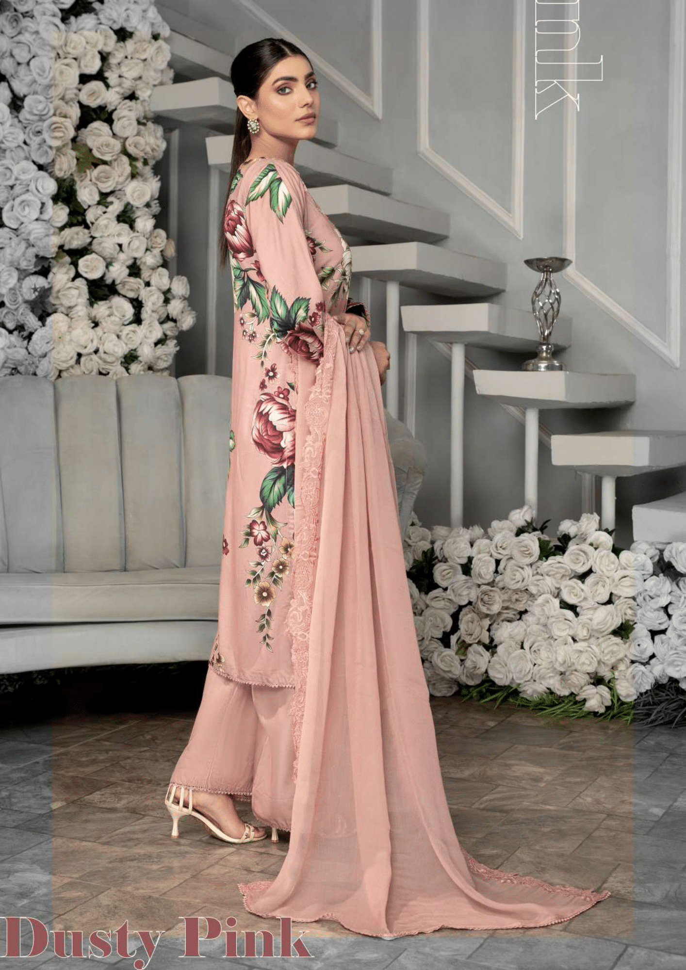 Dusty Pink 3 Piece Linen Suit-Embroidered (Simrans)