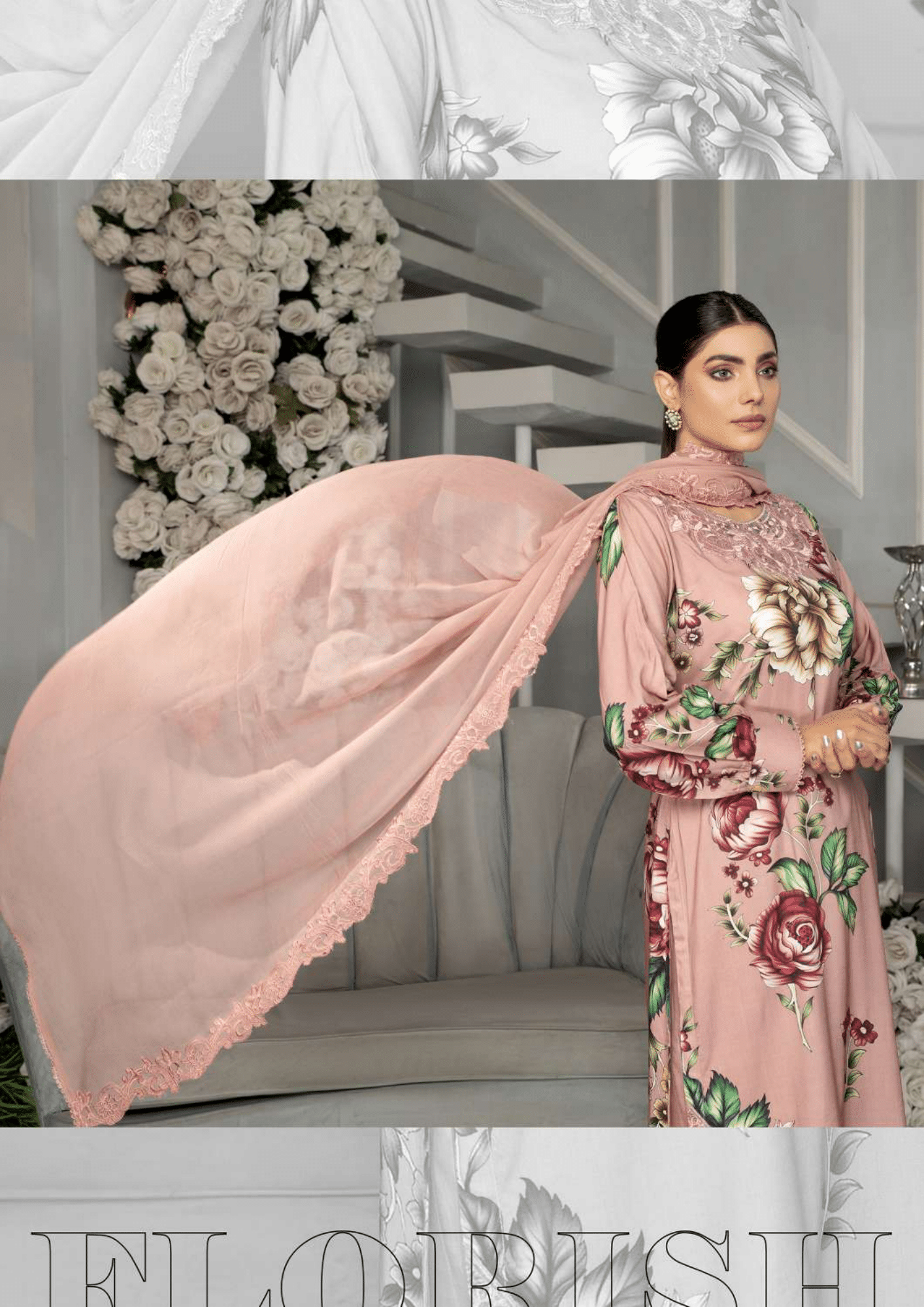 Dusty Pink 3 Piece Linen Suit-Embroidered (Simrans)