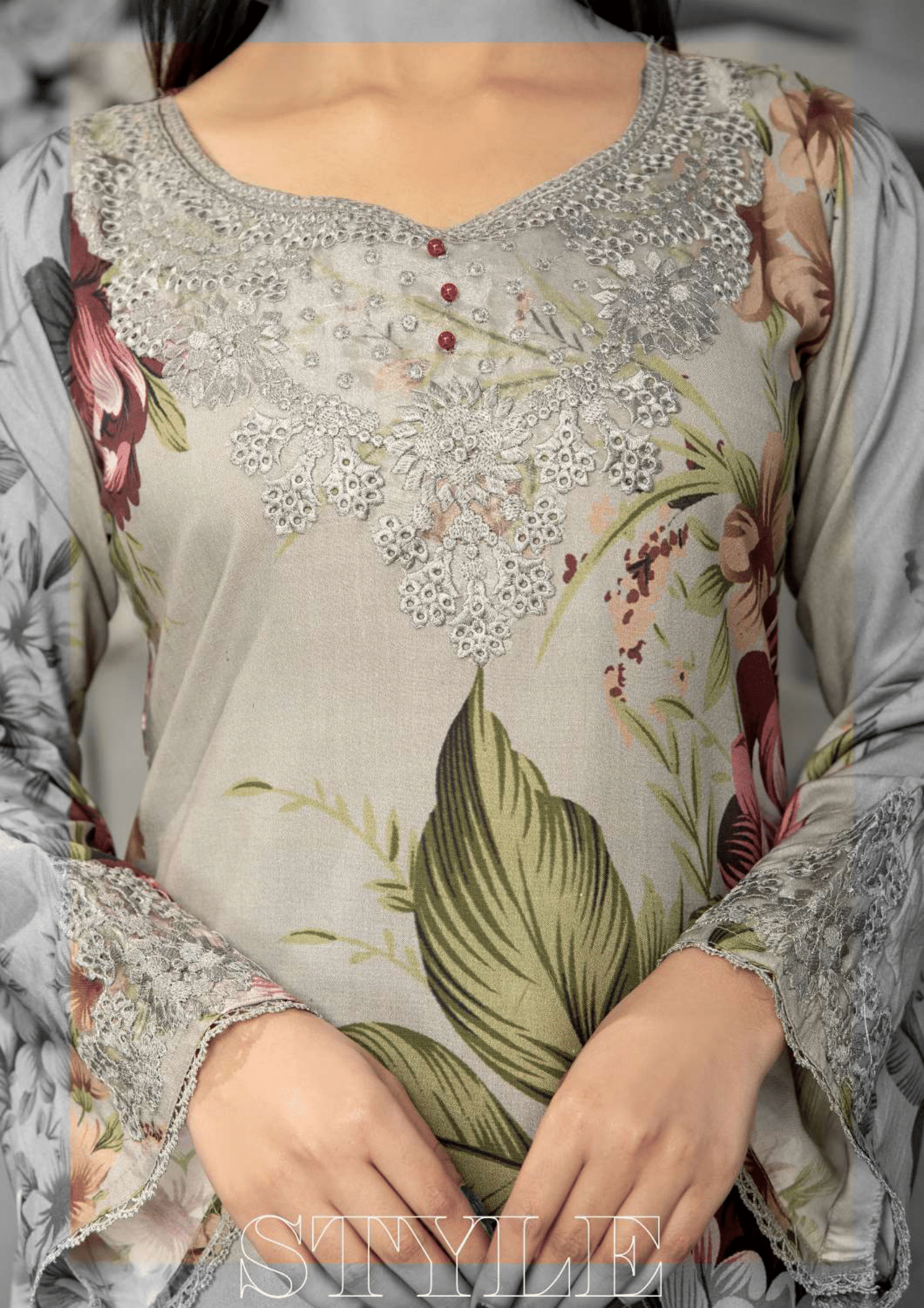 Silver Grey 3 Piece Linen Suit-Embroidered (Simrans)