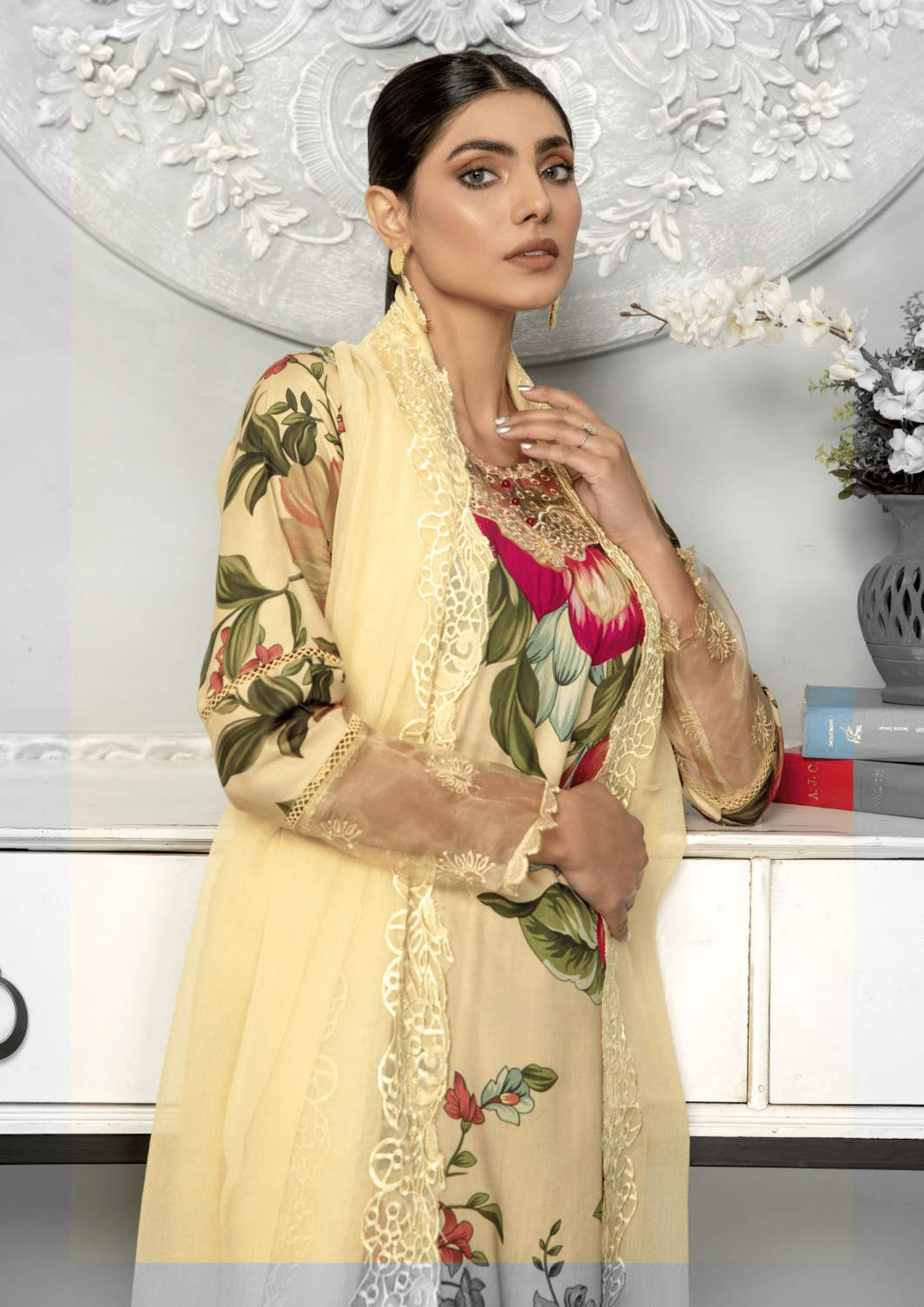 Gold Skin 3 Piece Linen Suit-Embroidered (Simrans)