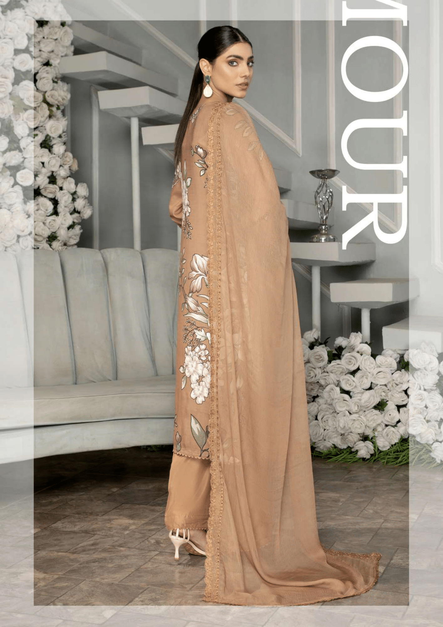 Brown Sugar 3 Piece Linen Suit-Embroidered (Simrans)