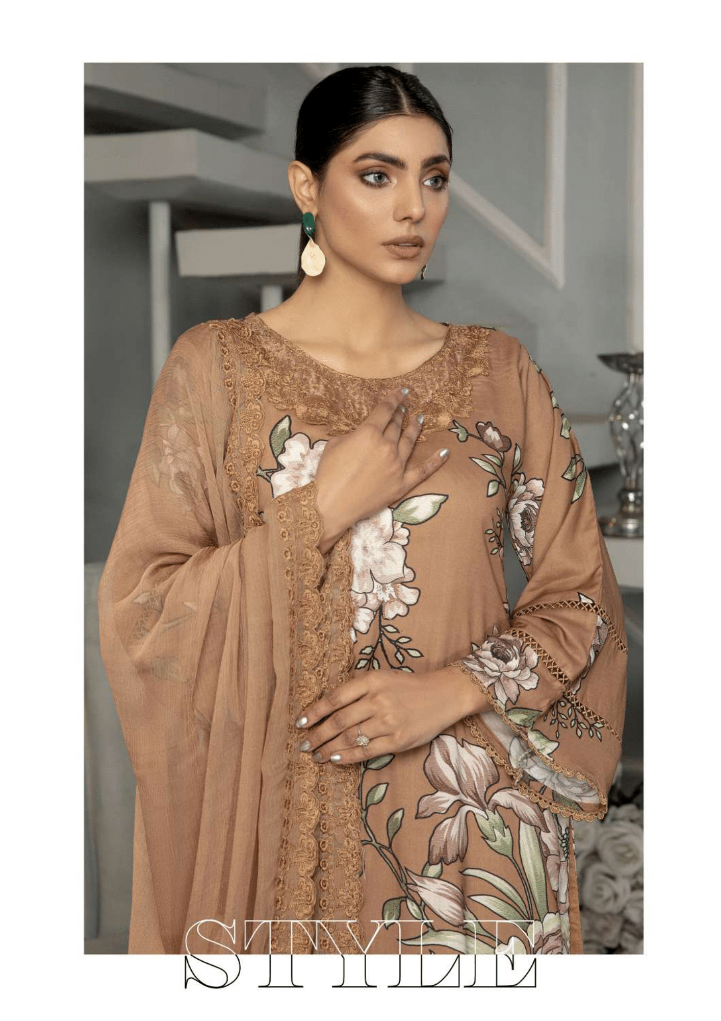 Brown Sugar 3 Piece Linen Suit-Embroidered (Simrans)