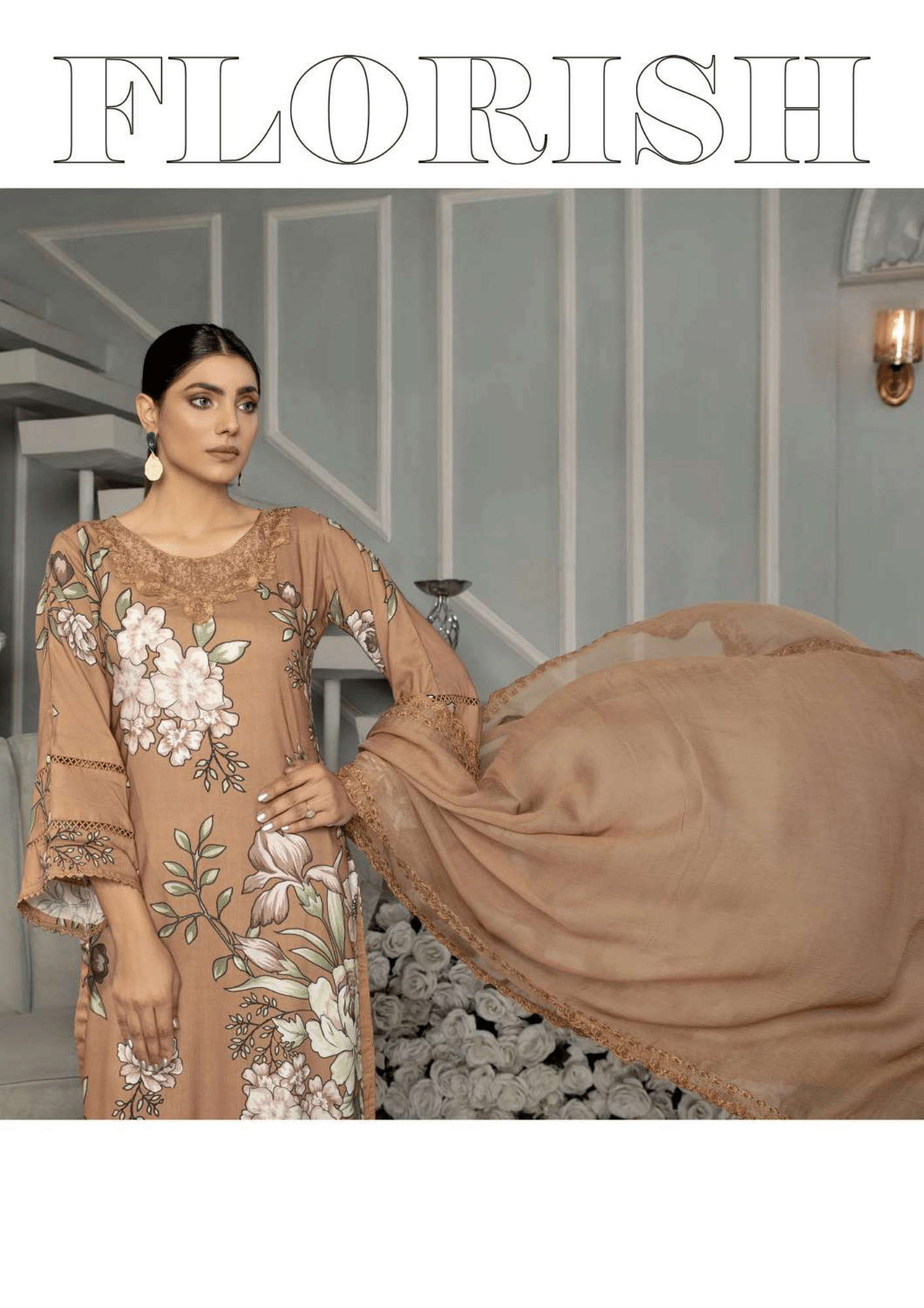 Brown Sugar 3 Piece Linen Suit-Embroidered (Simrans)