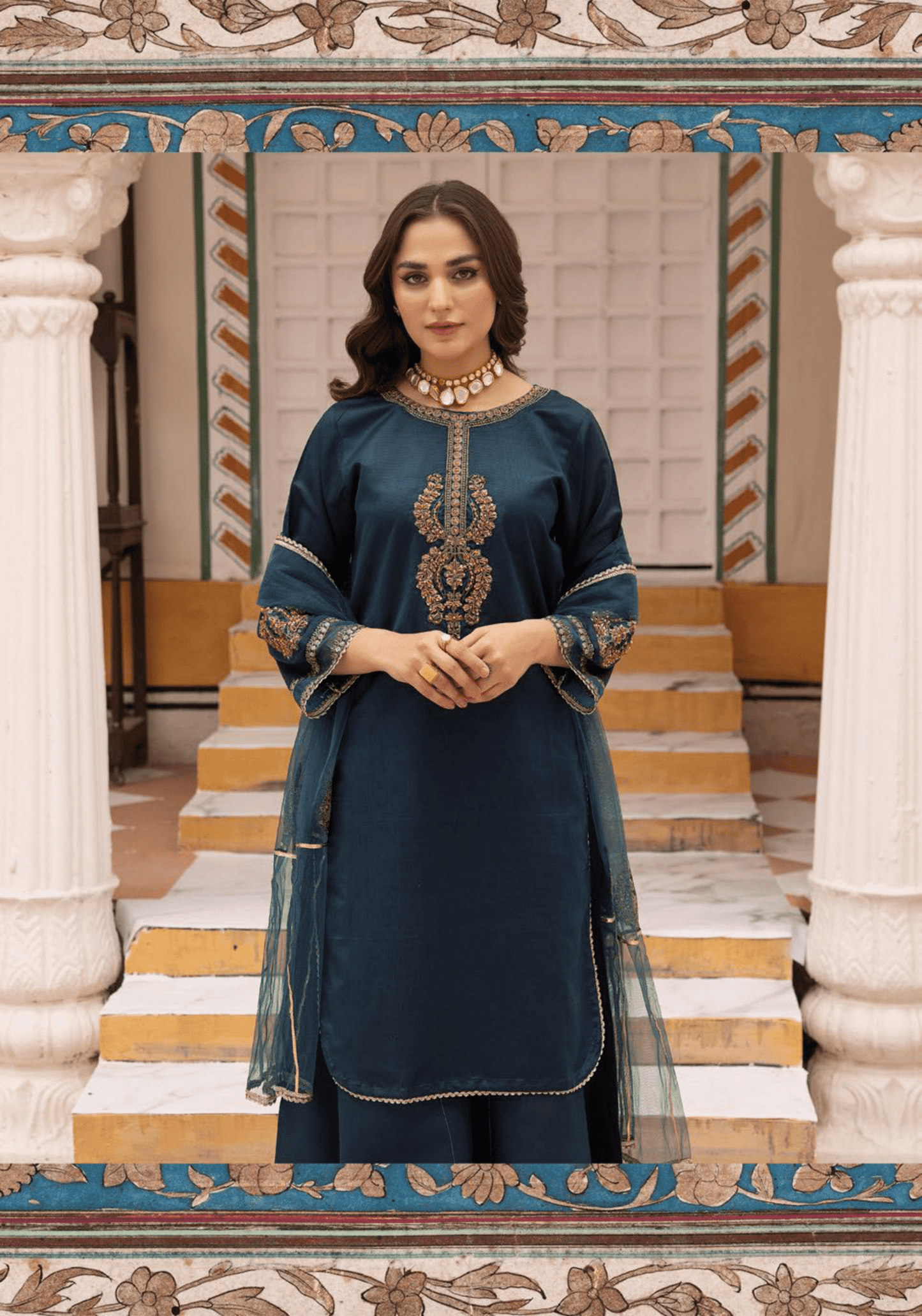 (Blue) 3 Pc "Batik Pret" Khaddi Silk Collection by Simrans