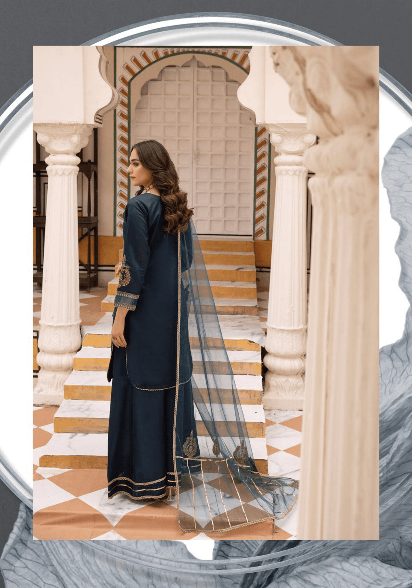 (Blue) 3 Pc "Batik Pret" Khaddi Silk Collection by Simrans