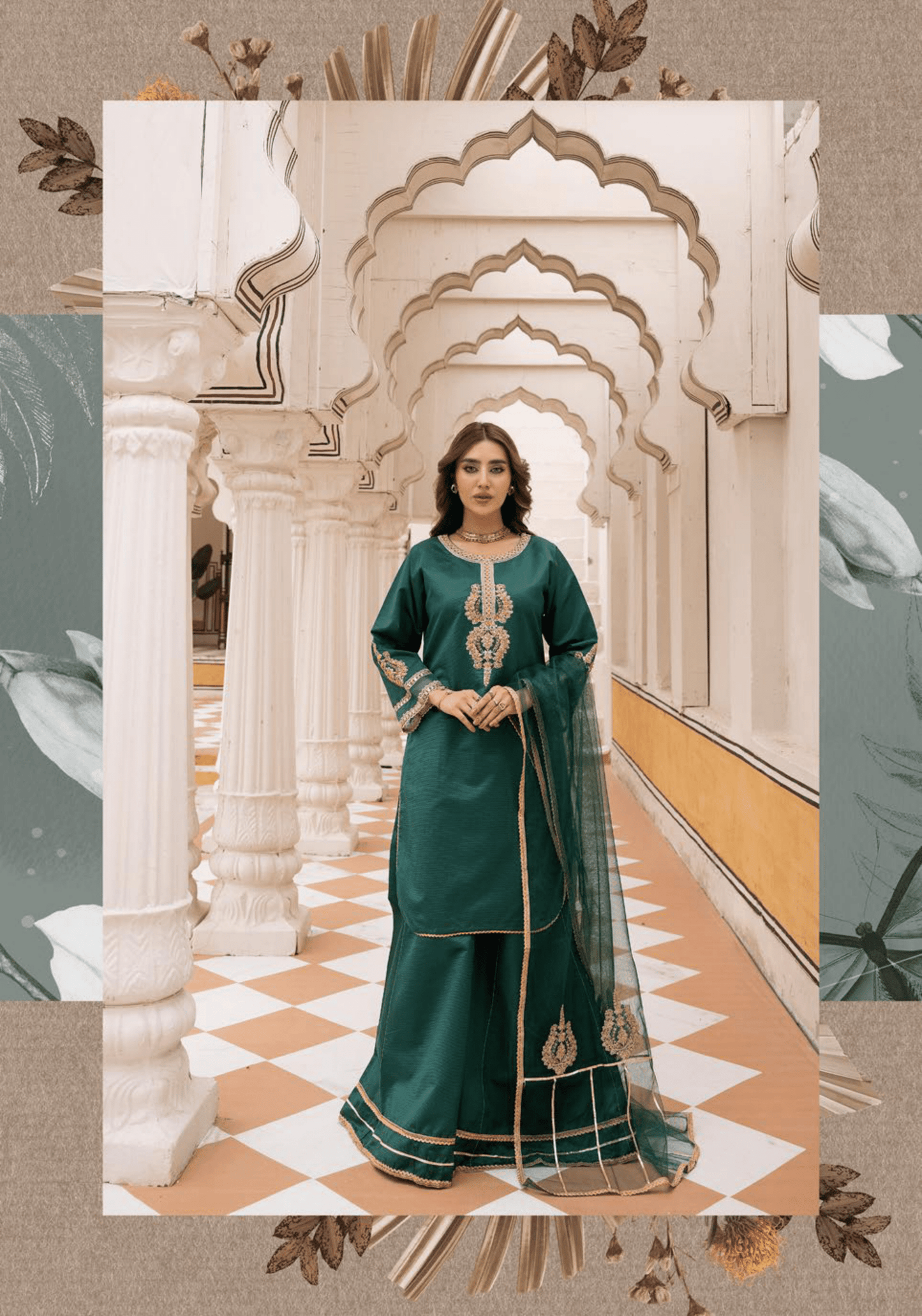 (Bottle Green) 3 Pc "Batik Pret" Khaddi Silk Collection by Simrans