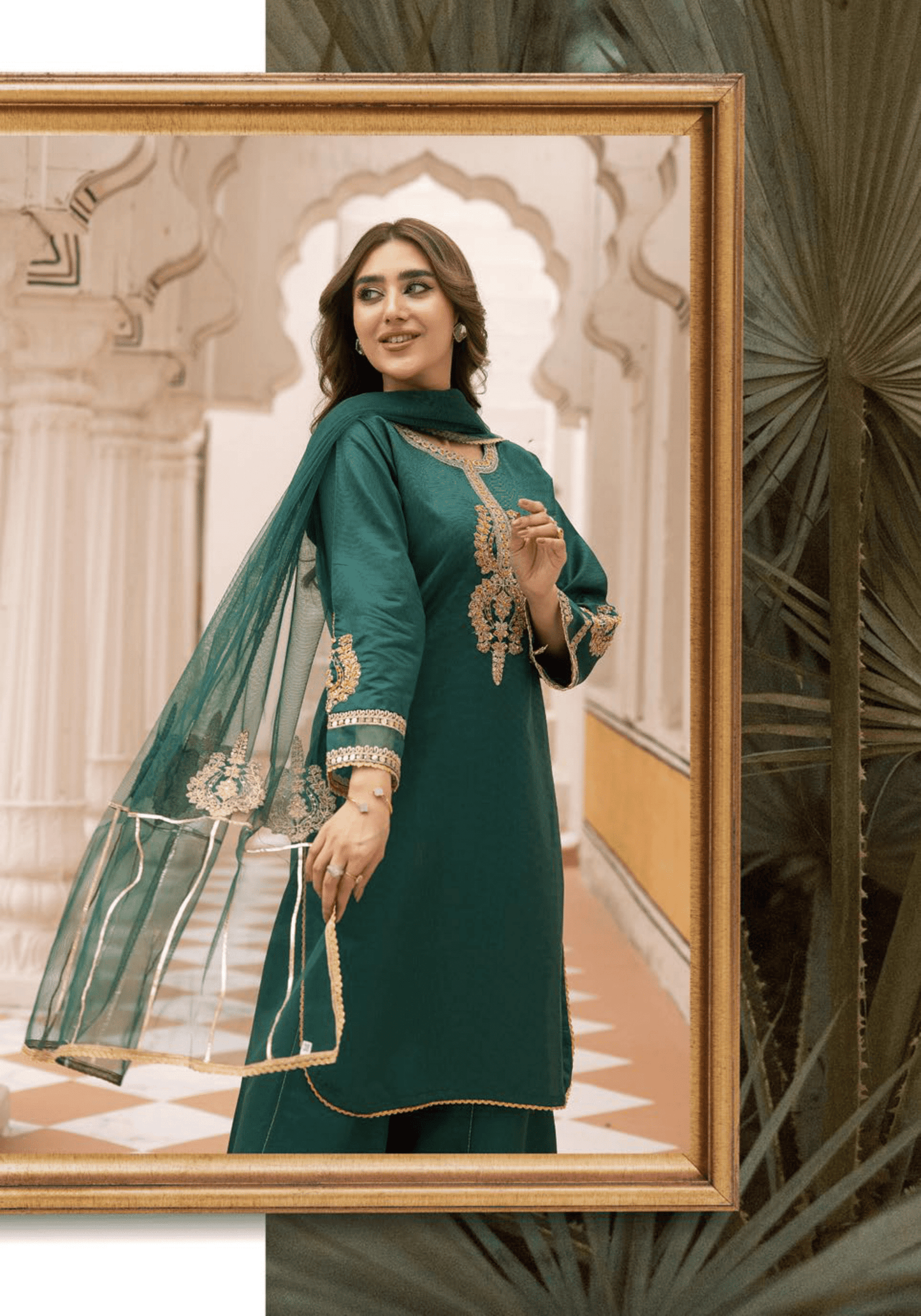 (Bottle Green) 3 Pc "Batik Pret" Khaddi Silk Collection by Simrans