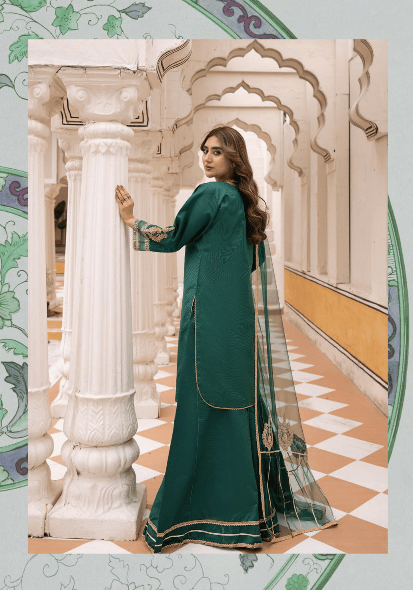 (Bottle Green) 3 Pc "Batik Pret" Khaddi Silk Collection by Simrans