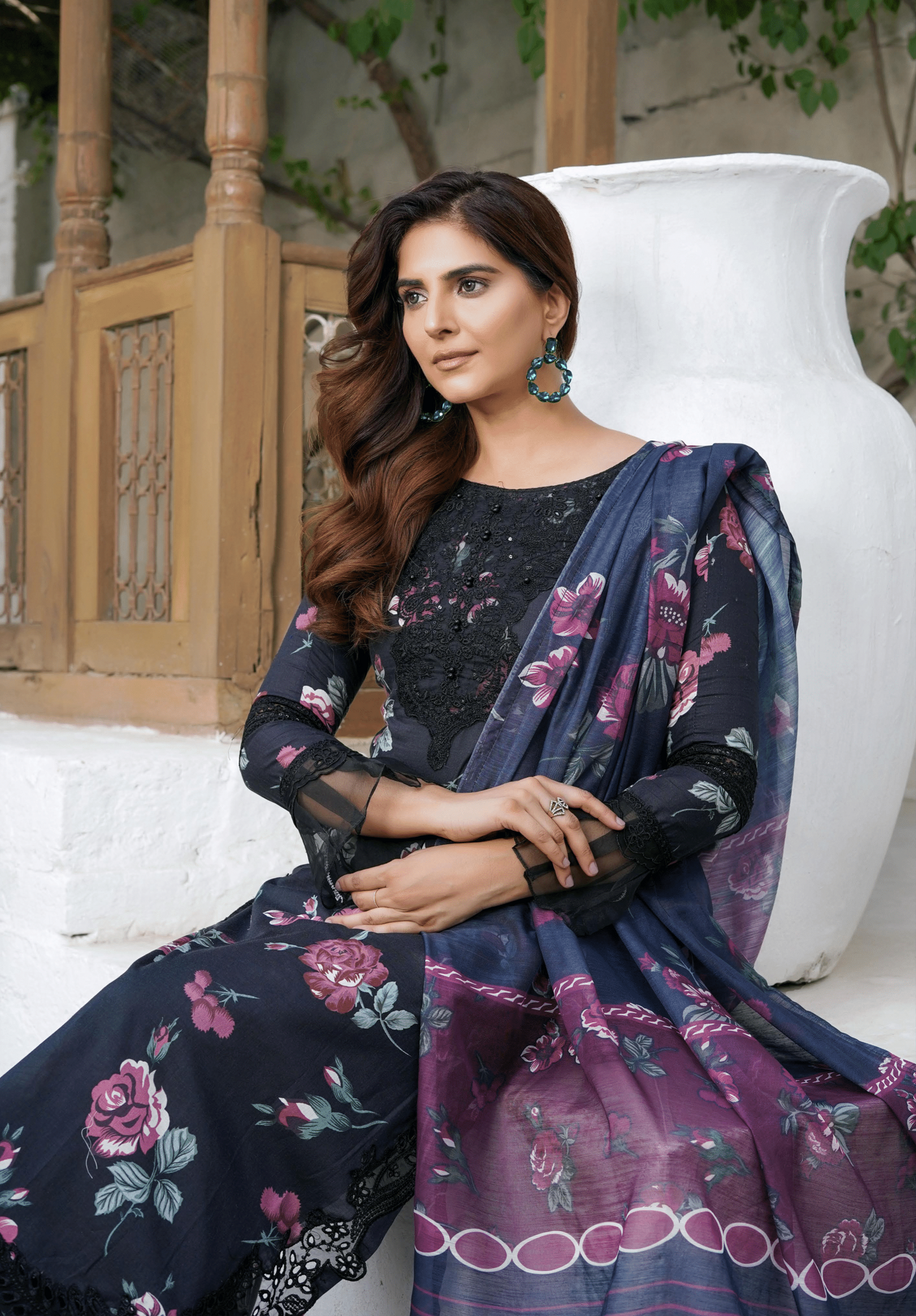 Black Chikenkari Printed Lawn 3 Pc Dress |SIMRANS