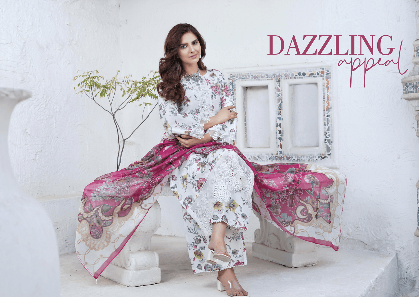 Off White Chikenkari Printed Lawn 3 Pc Dress |SIMRANS