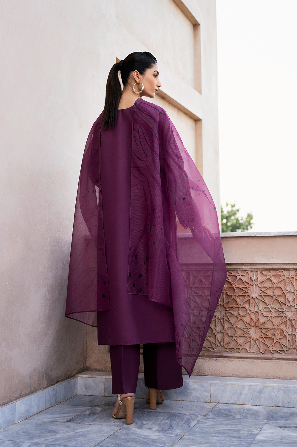 (Purple) "MIZAJ" Embroidered Lawn 3Pc Collection-Esra Fashion