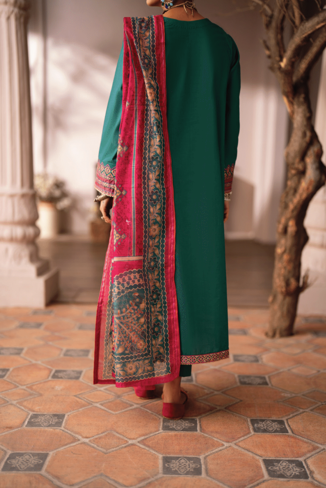 (Teal) 3 Pc Cotton Embroidered Suit - Casuallite