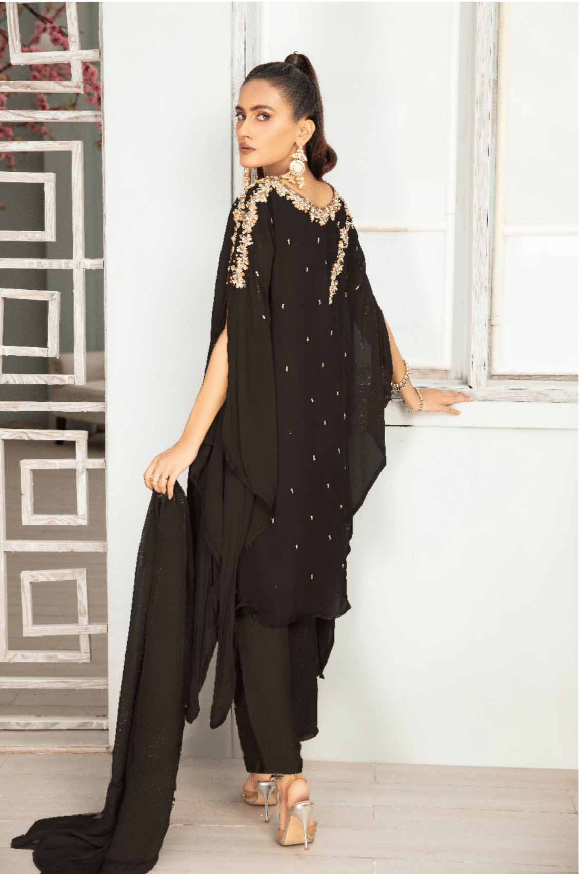 (Black) SIMRANS ‘FUSION GLAM’ | Chiffon 3PC Ready To Wear