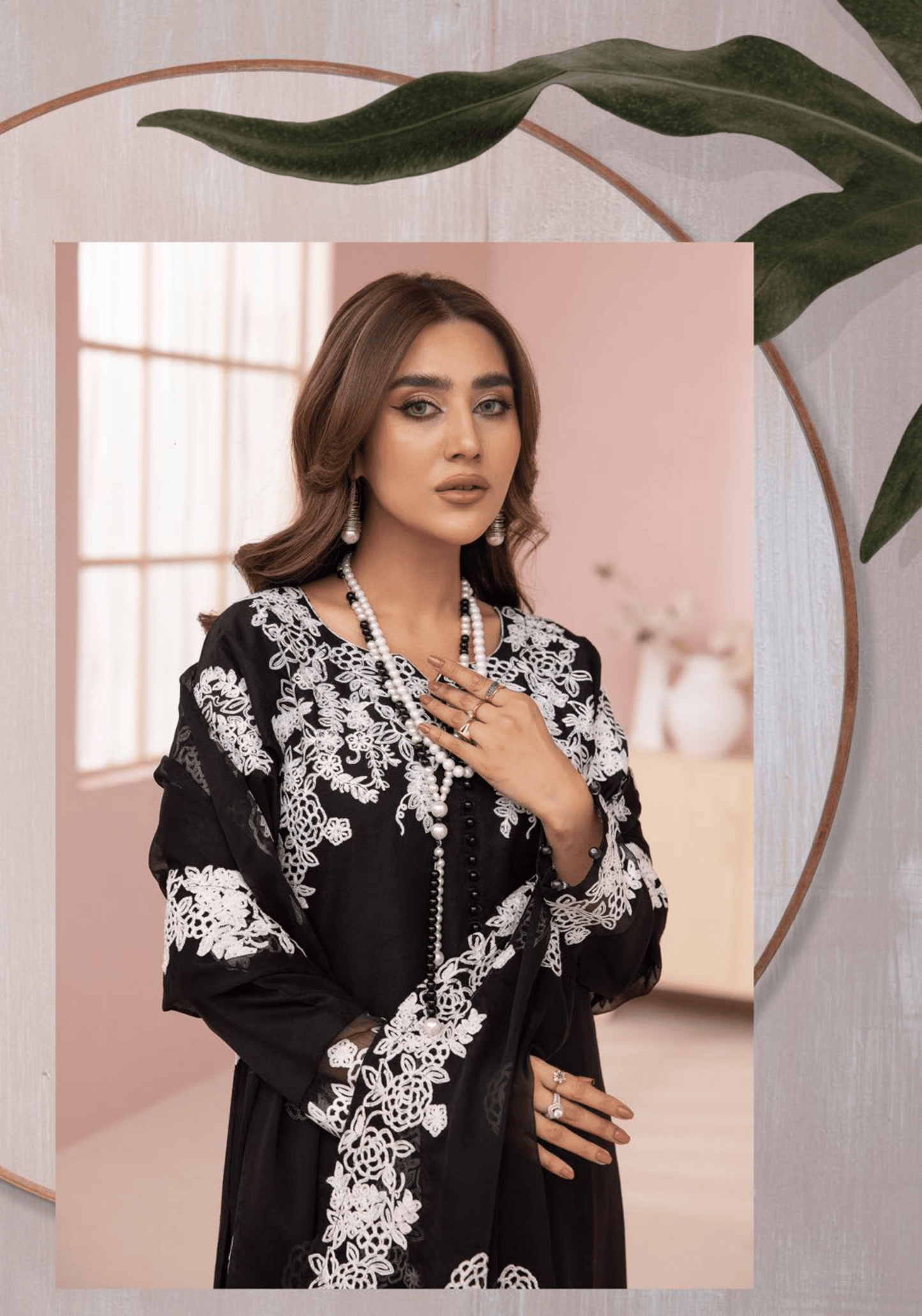 (Black) Embroidered Soft Linen 3 Pc "Glam" Dress by Simrans
