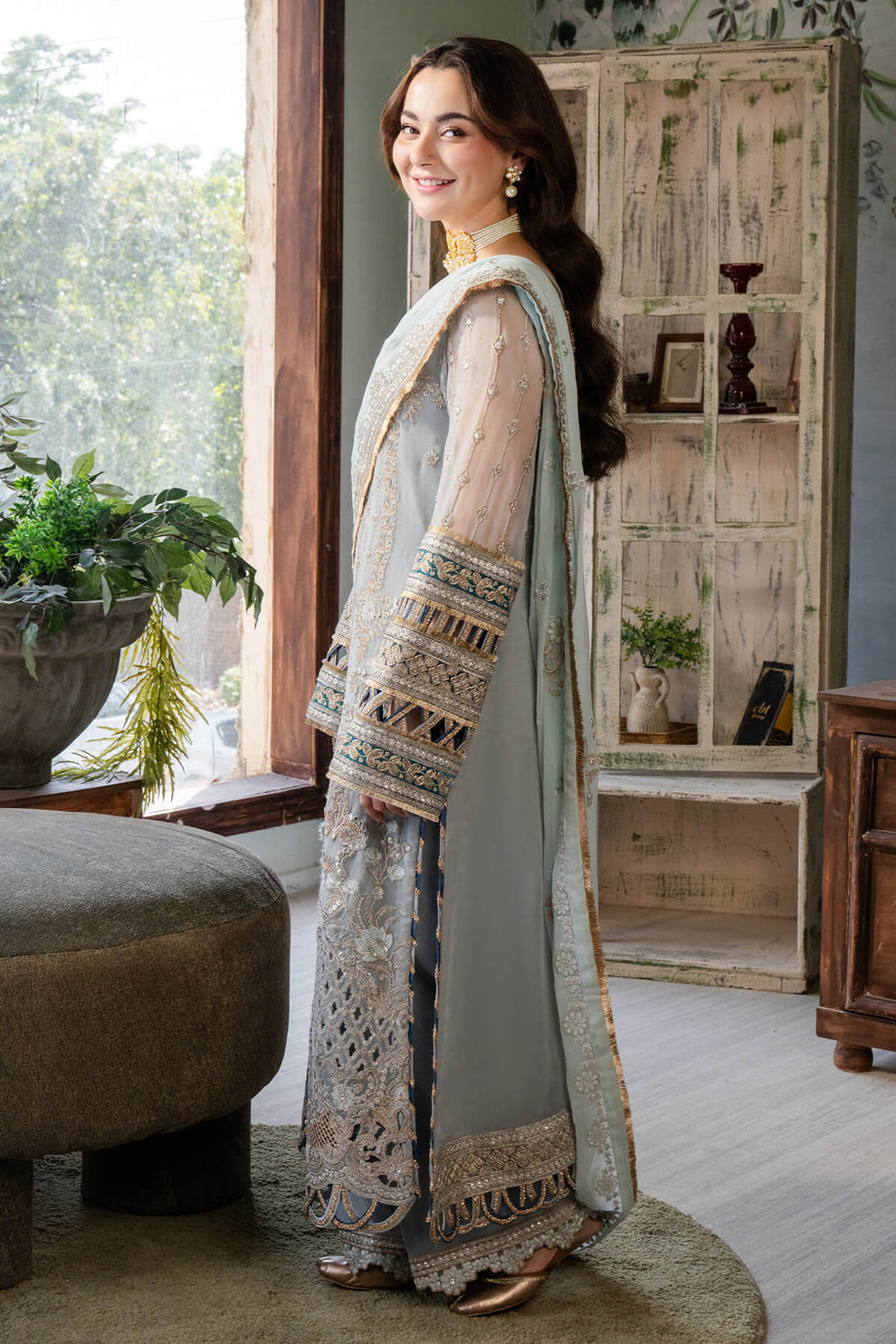 Ice Grey & Tame Teal | Embroidered Chiffon | Luxury Pret | 3 Pc | Ready to Wear | IMROZIA