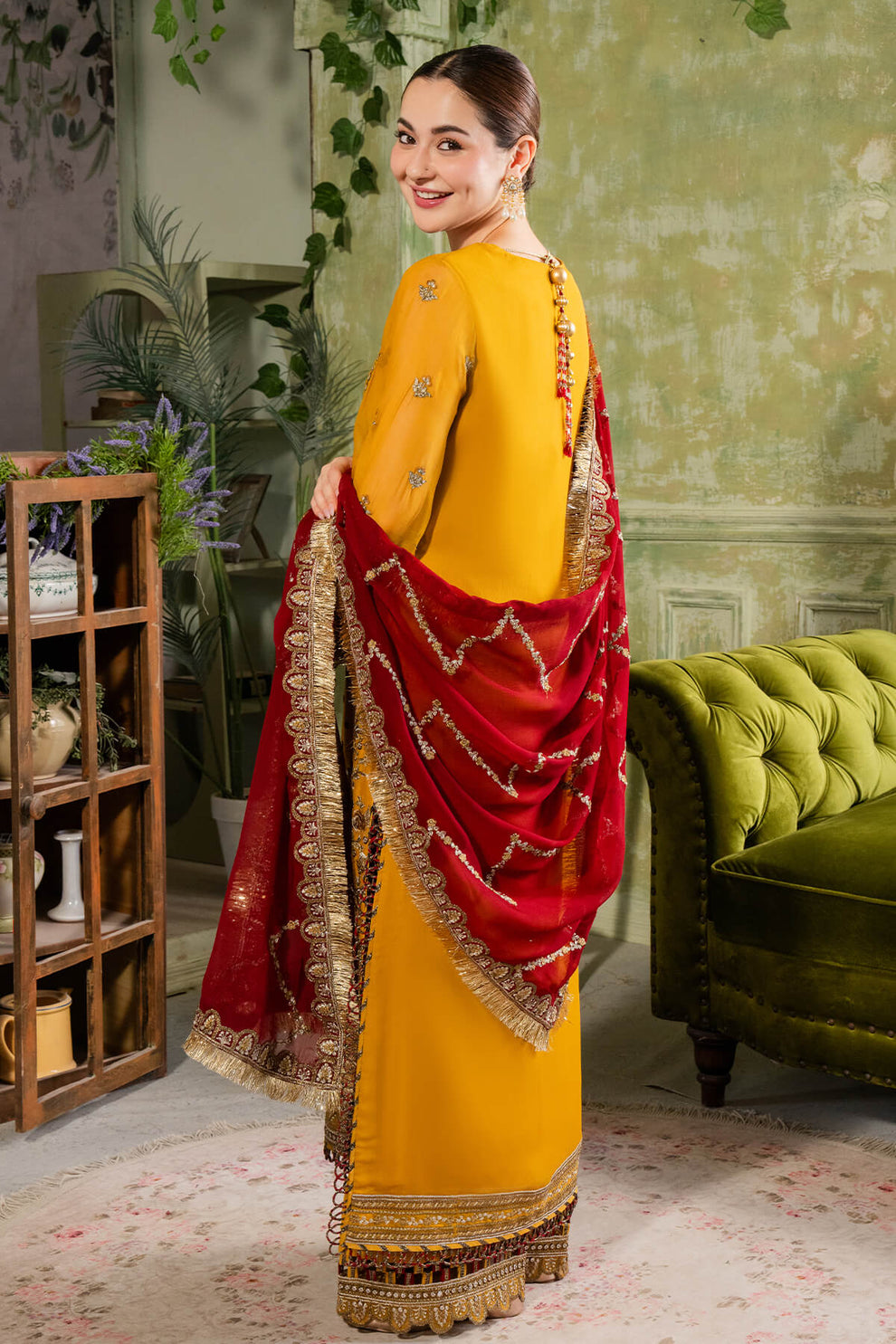 Yellowish Orange & Red | Embroidered Chiffon | Luxury Pret | 3 Pc | Ready to Wear | IMROZIA