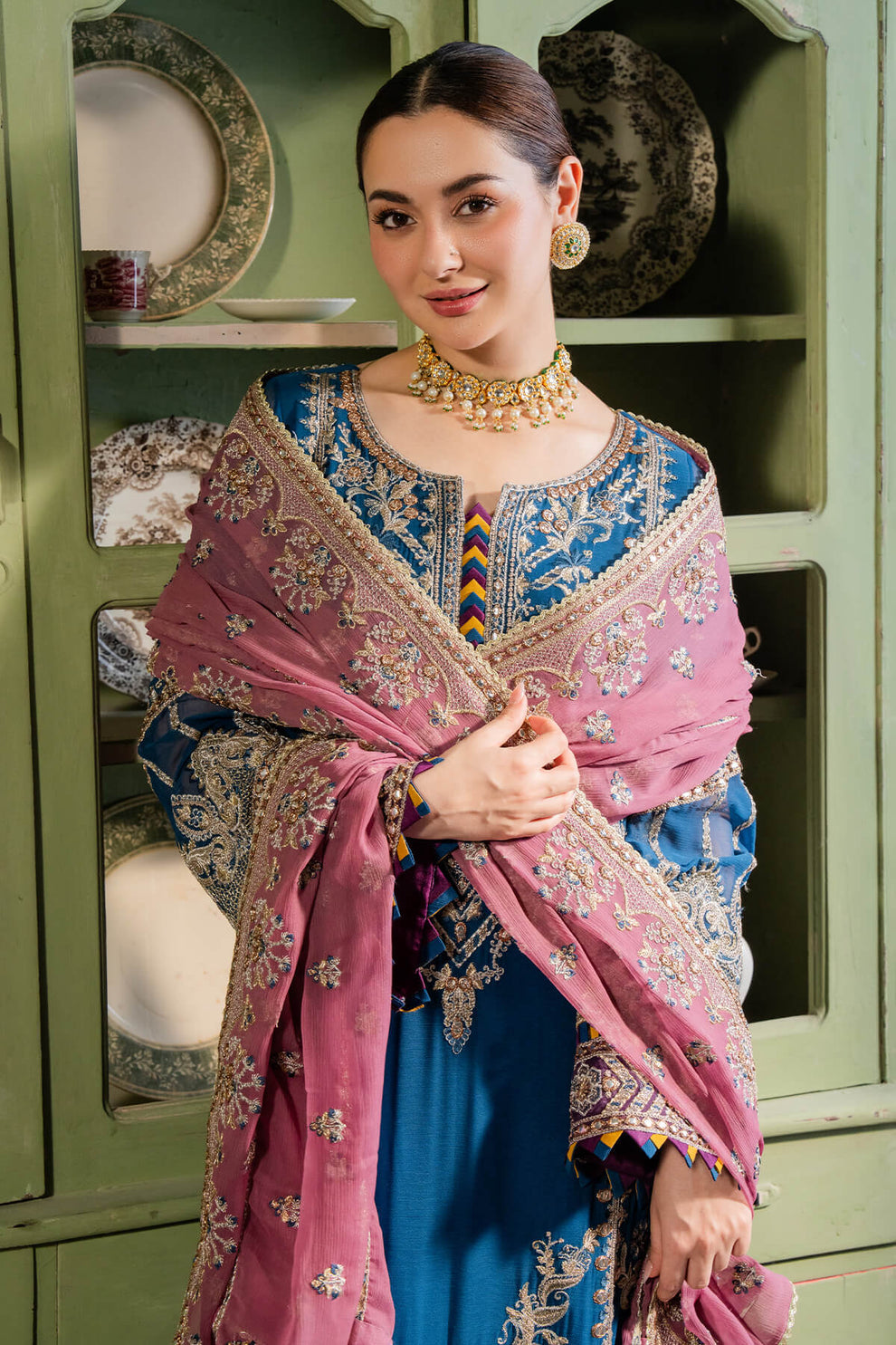 Blue & Dark Mauve | Embroidered Chiffon | Luxury Pret | 3 Pc | Ready to Wear | IMROZIA