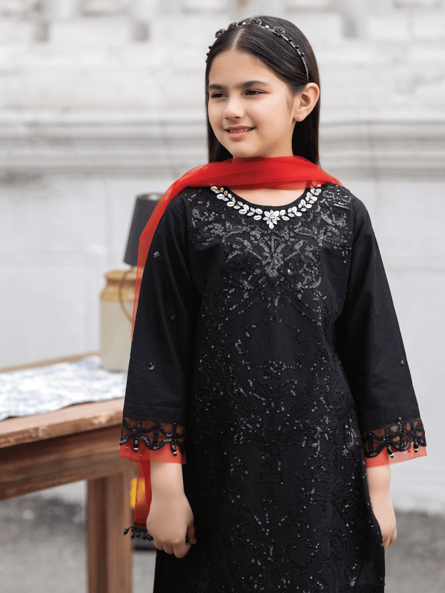 (BLACK) 3 Pc Mother & Daughter "Ivana" Festive Cotton Dress by Simrans