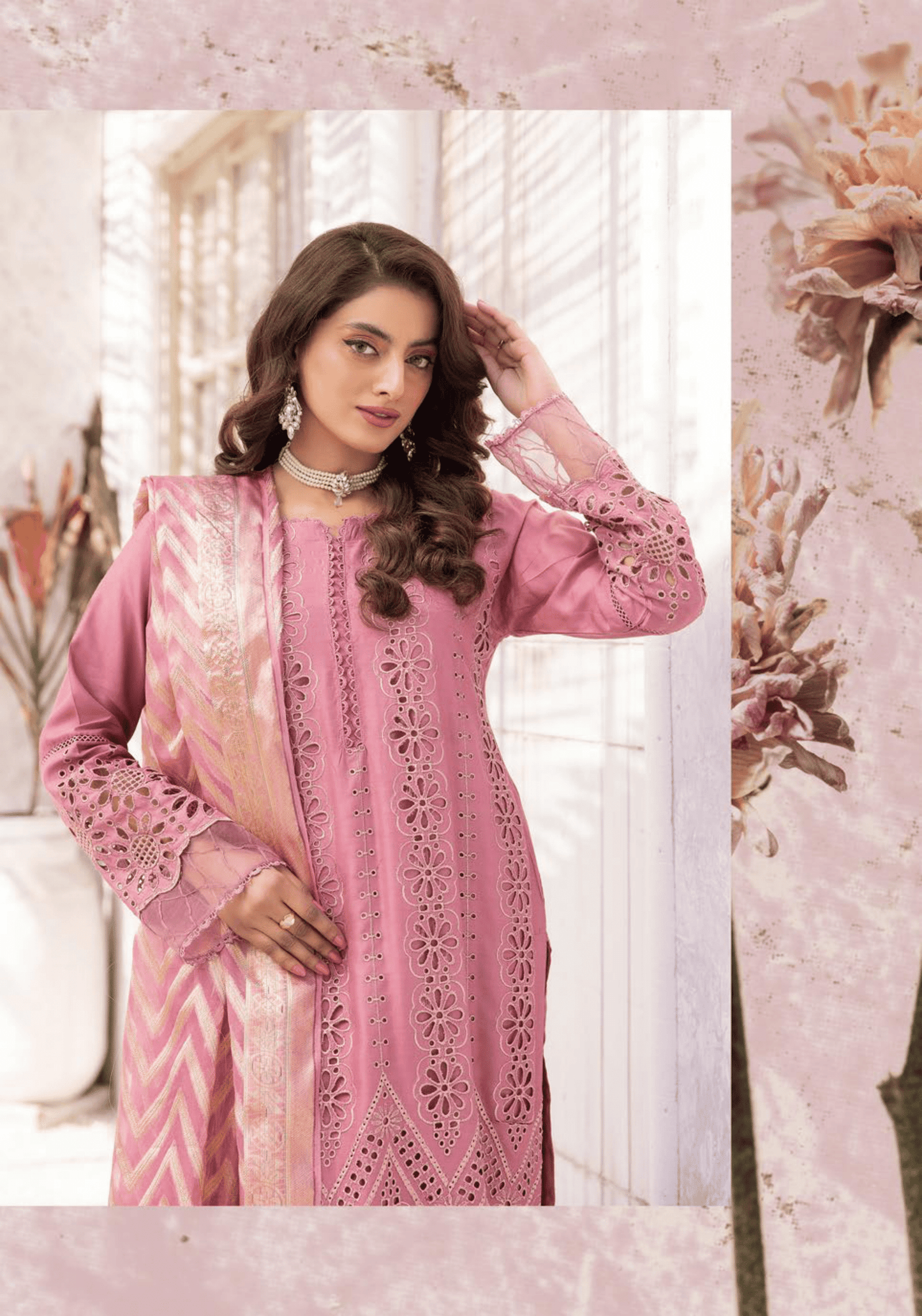 (Pink)"IVY CHICKEN KARI" By SIMRANS | Linen 3pc Readymade
