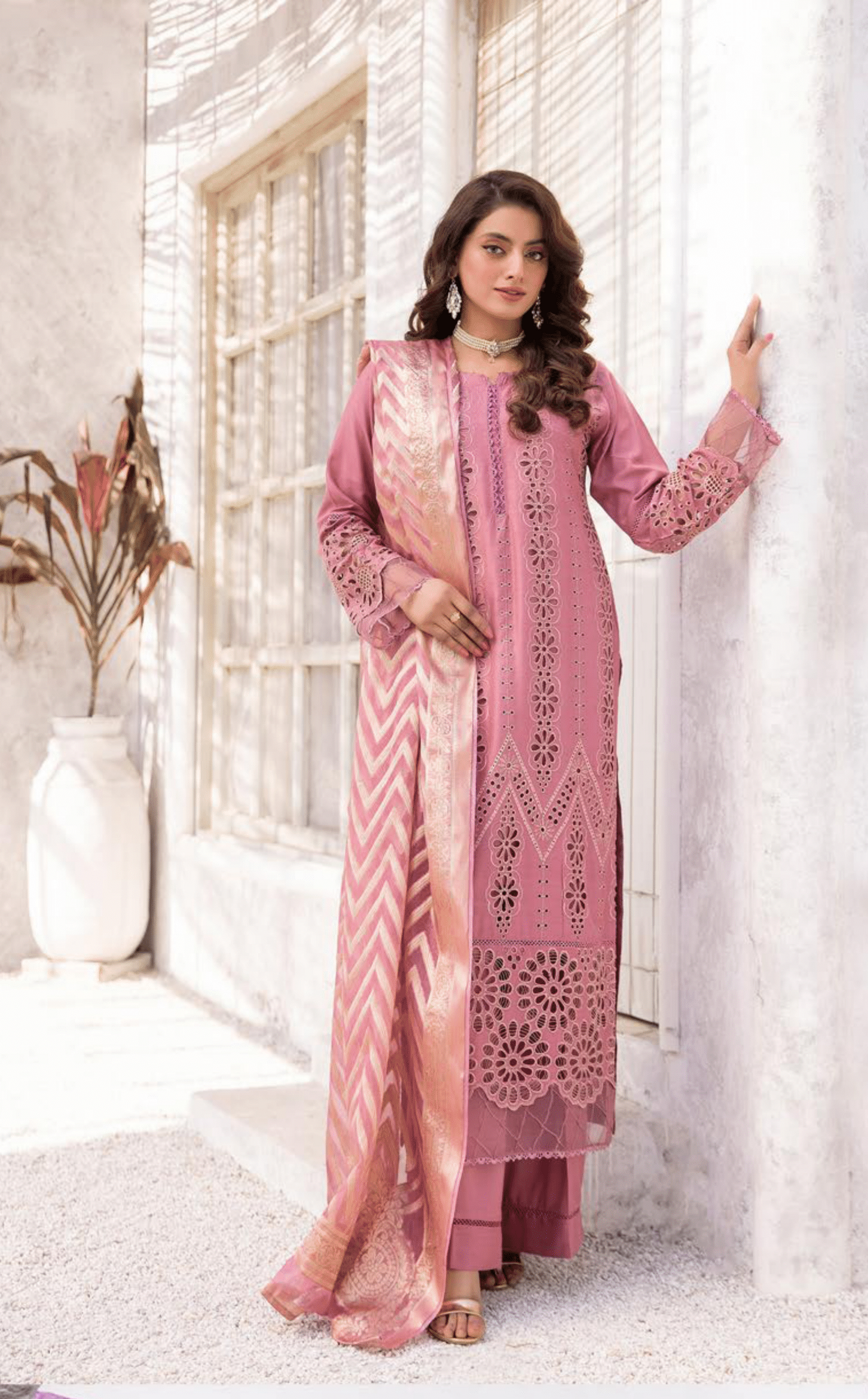 (Pink)"IVY CHICKEN KARI" By SIMRANS | Linen 3pc Readymade