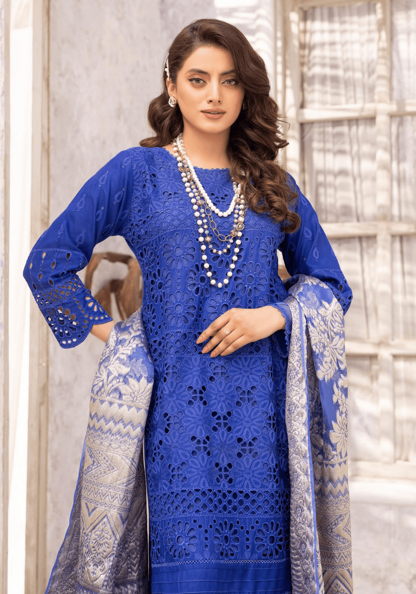 (Persian Blue) "IVY CHICKEN KARI" By SIMRANS | Linen 3pc Readymade