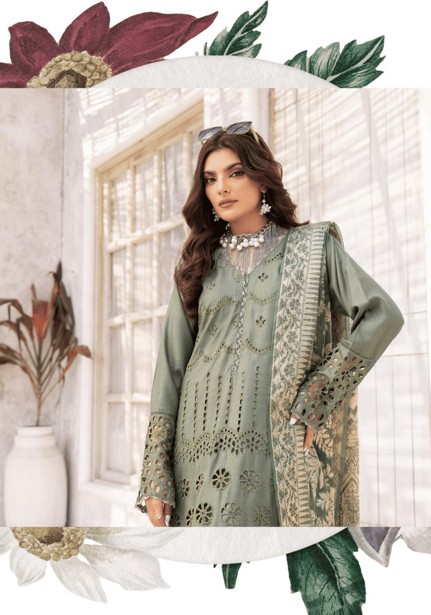 (Army Green) "IVY CHICKEN KARI" By SIMRANS | Linen 3pc Readymade