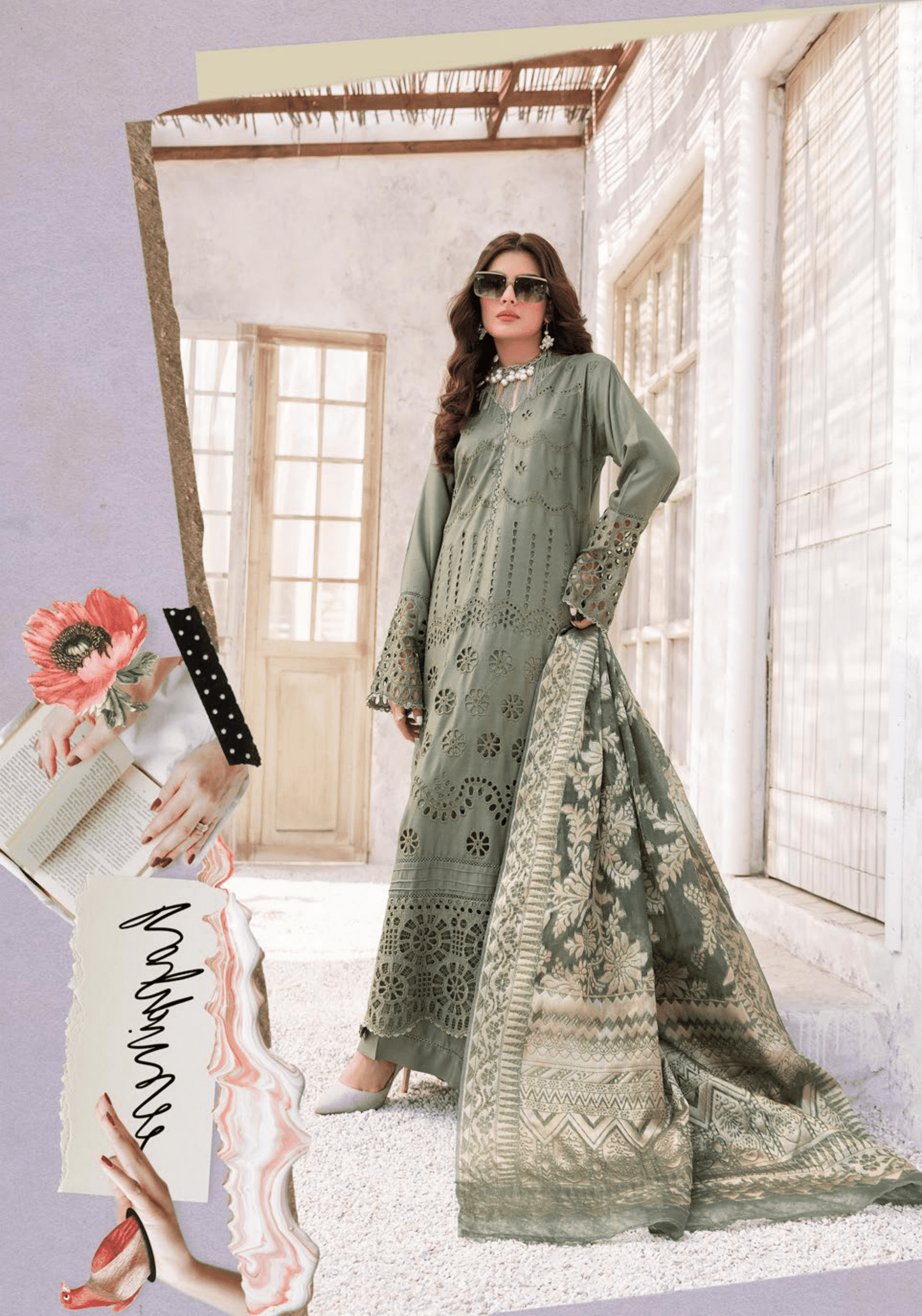 (Army Green) "IVY CHICKEN KARI" By SIMRANS | Linen 3pc Readymade