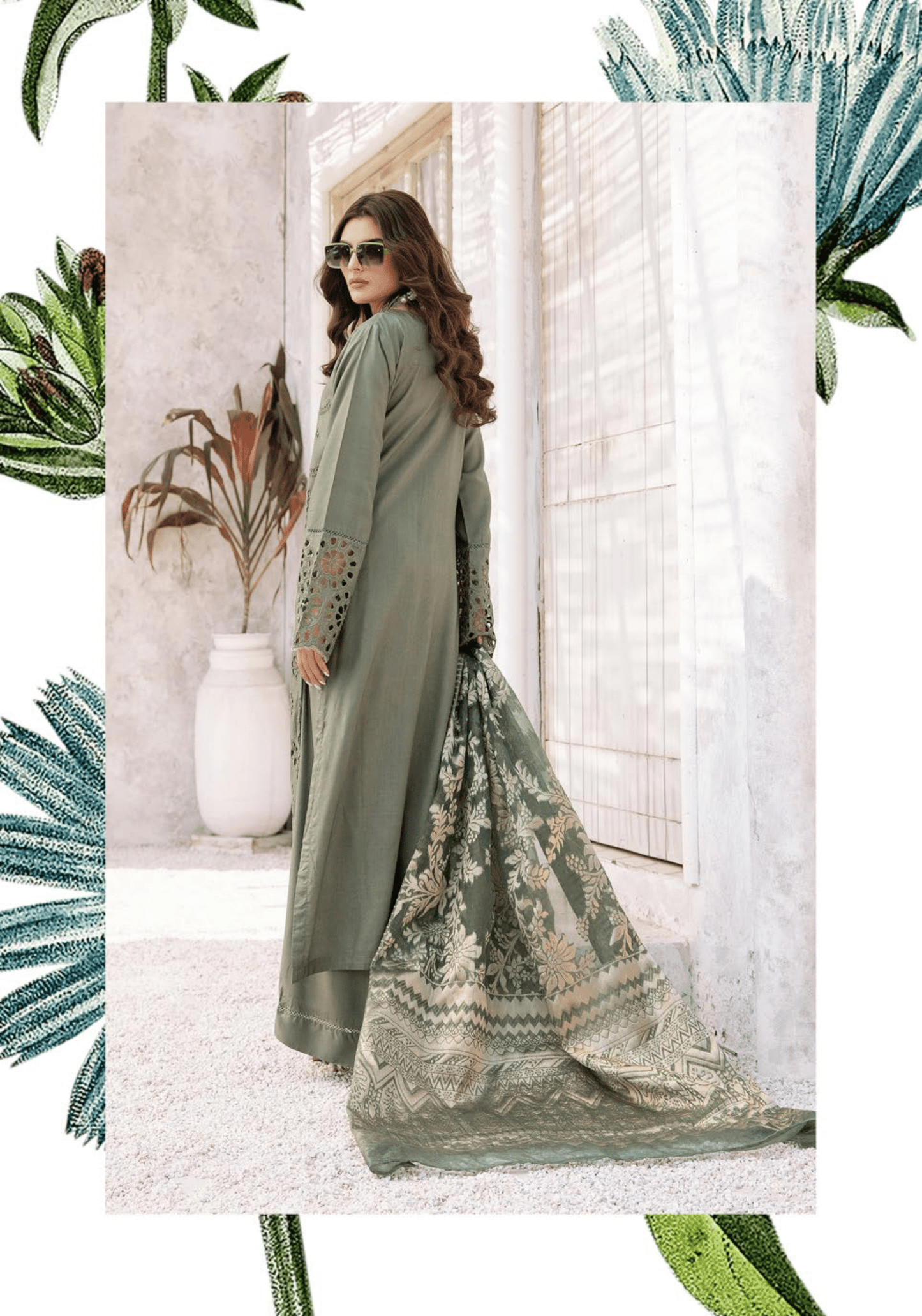 (Army Green) "IVY CHICKEN KARI" By SIMRANS | Linen 3pc Readymade
