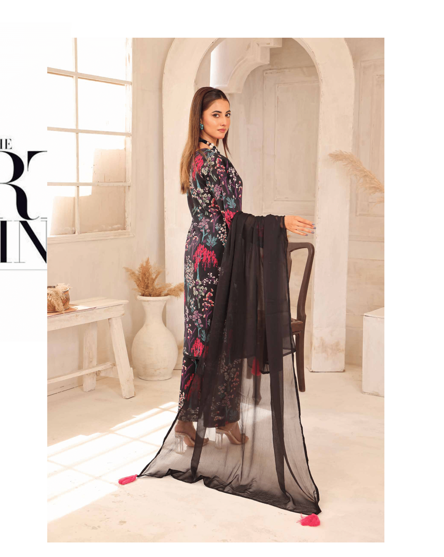 (Black) Printed Lawn 3 Pc Dress By Simrans