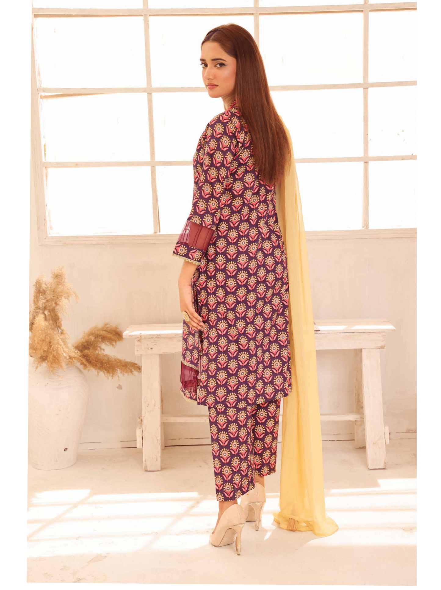(Brown) Printed Lawn 3 Pc Dress By Simrans
