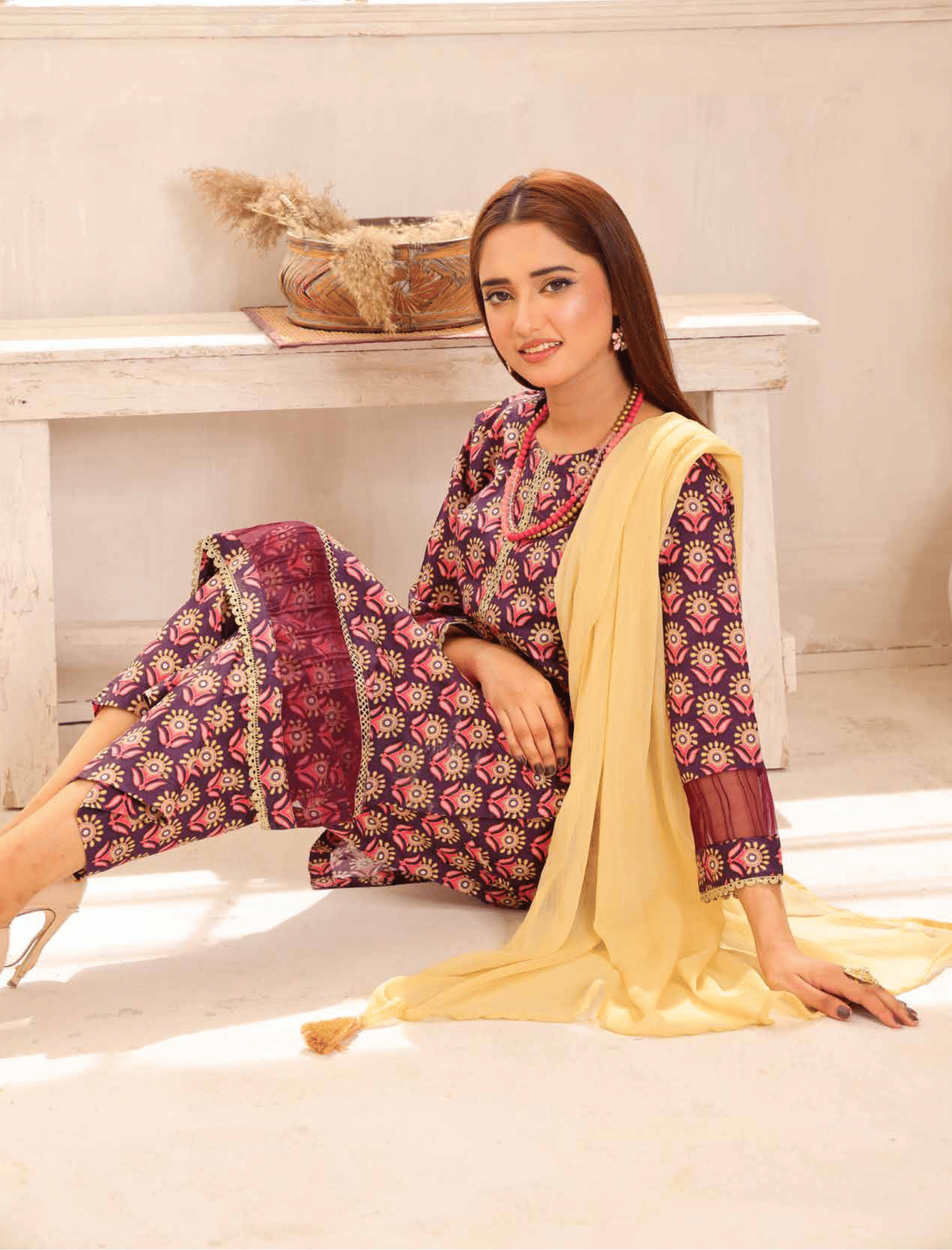 (Brown) Printed Lawn 3 Pc Dress By Simrans