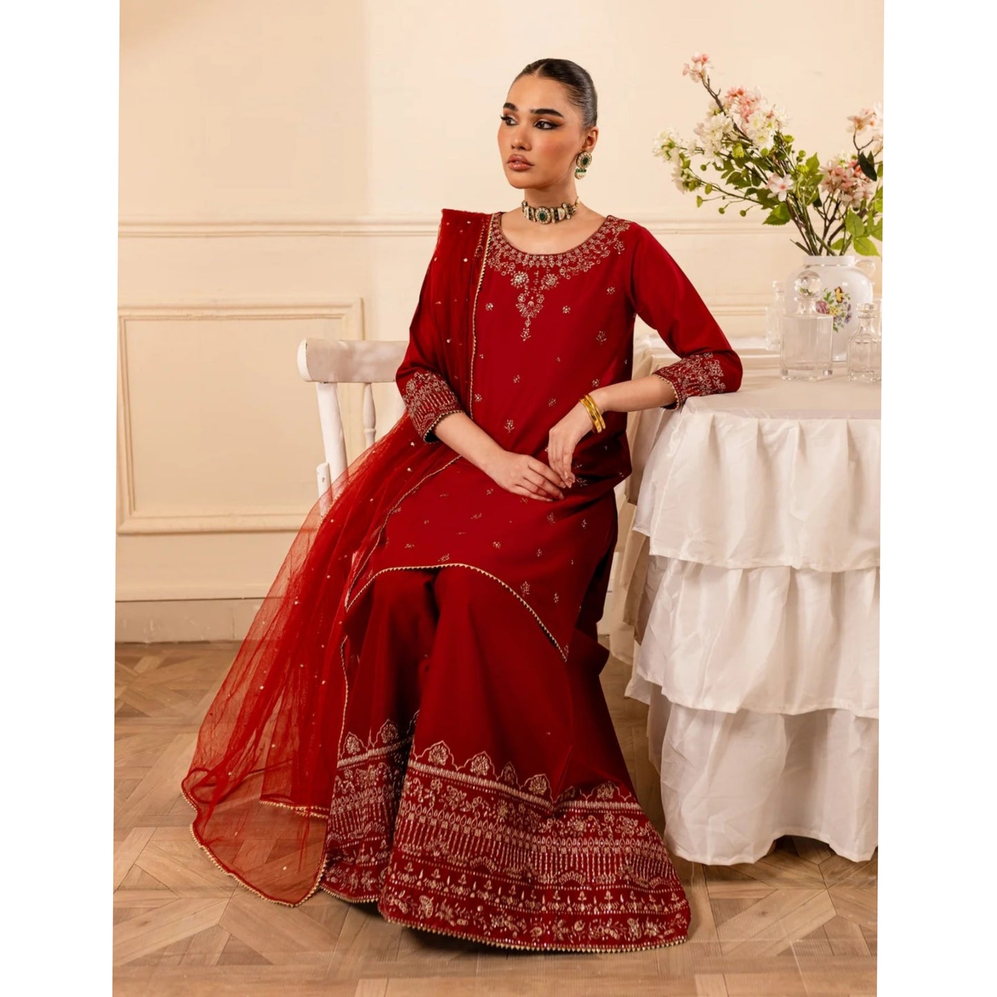 UA-70 (Maroon) 3 Pc Embroidered Cambric Cotton Collection | Ready to Wear | UMNAA