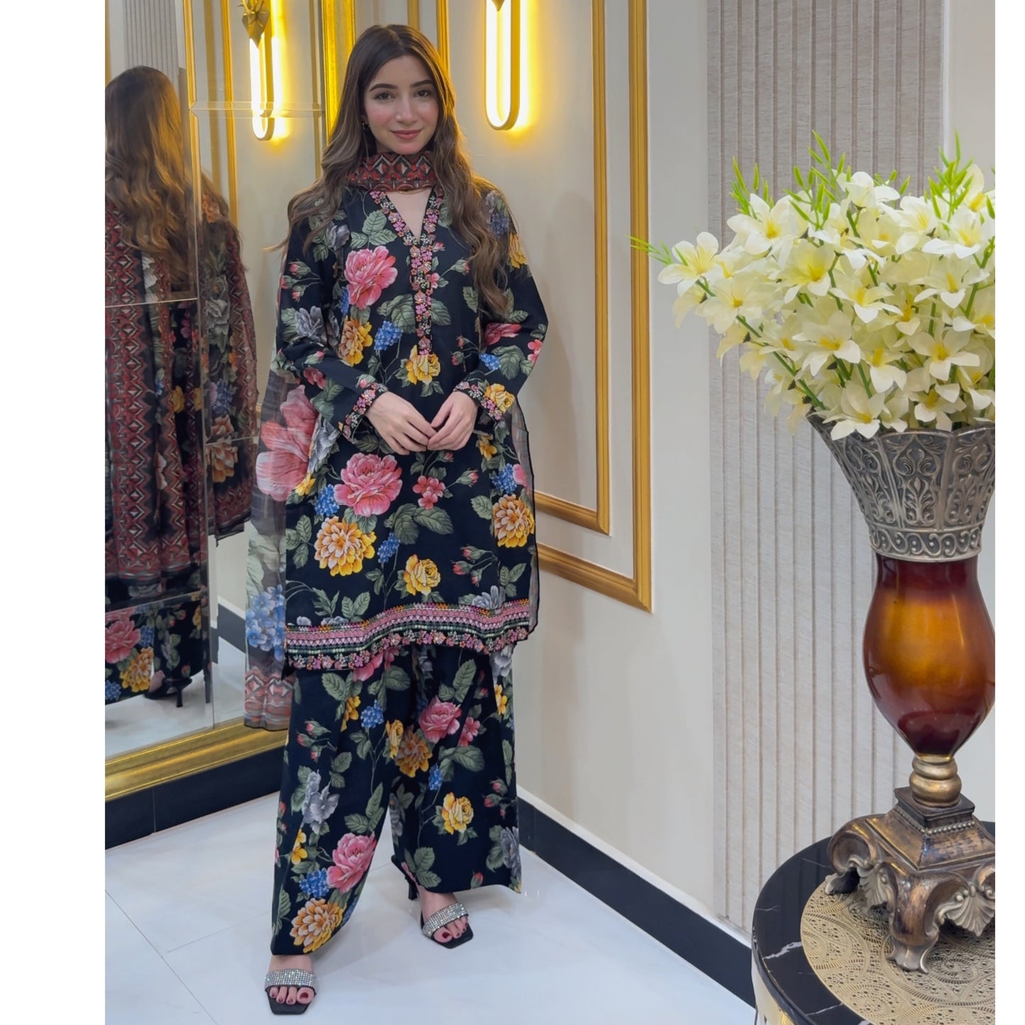 Embroidered Self Jacquard Cotton with trending farshi shalwar 3 Pc Pakistani Dress | Ready to wear | UMNAA