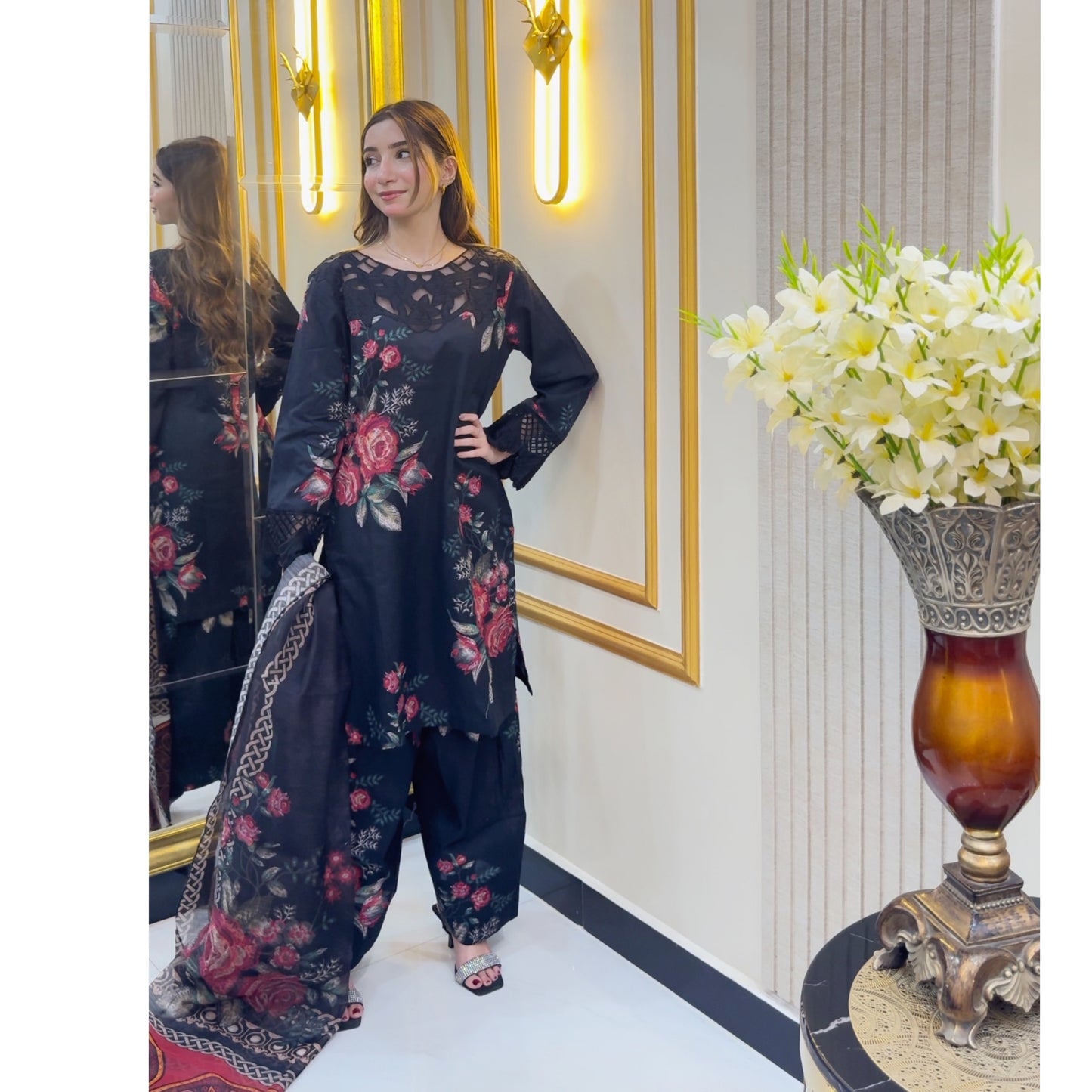 Embroidered Self Jacquard Cotton with trending farshi shalwar 3 Pc Pakistani Dress | Ready to wear | UMNAA
