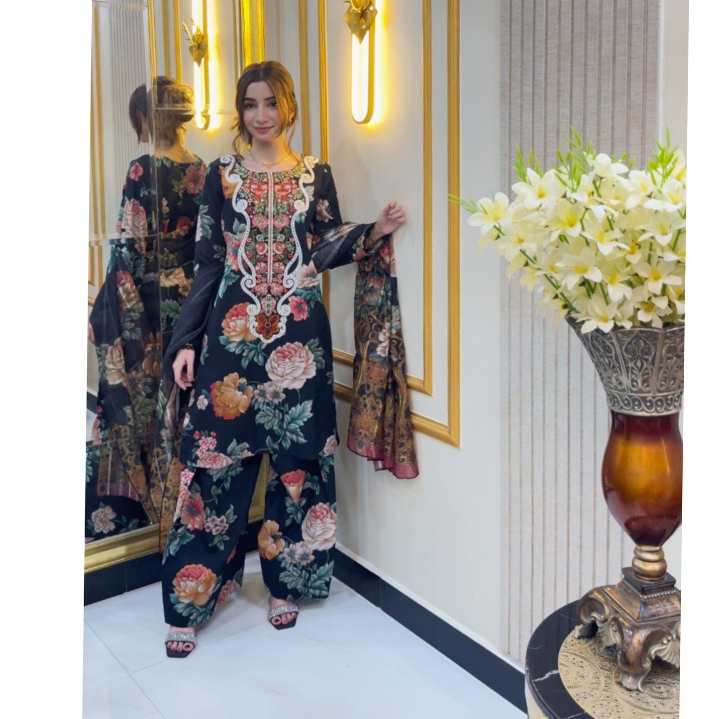 Embroidered Self Jacquard Cotton with trending farshi shalwar 3 Pc Pakistani Dress | Ready to wear | UMNAA
