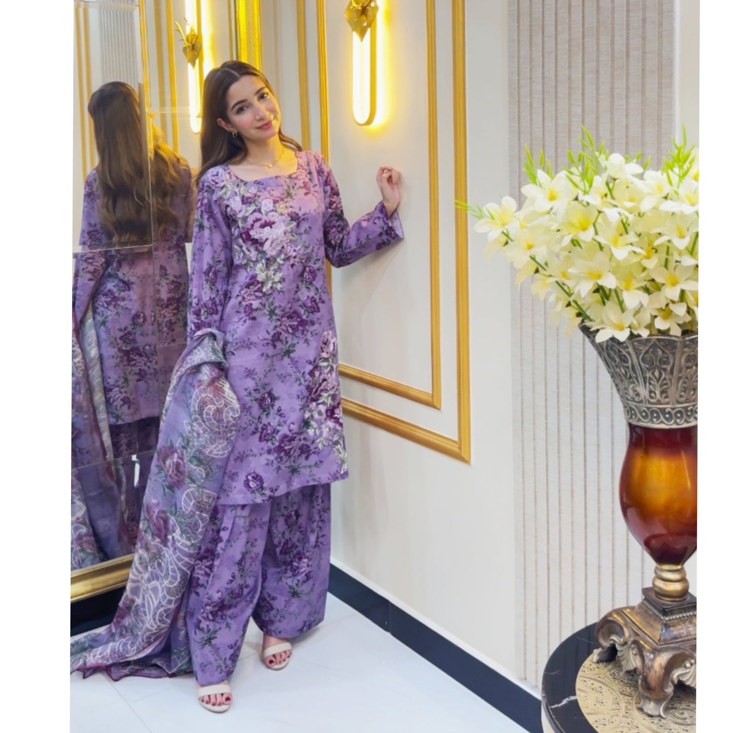 Embroidered Self Jacquard Cotton with trending farshi shalwar 3 Pc Pakistani Dress | Ready to wear | UMNAA