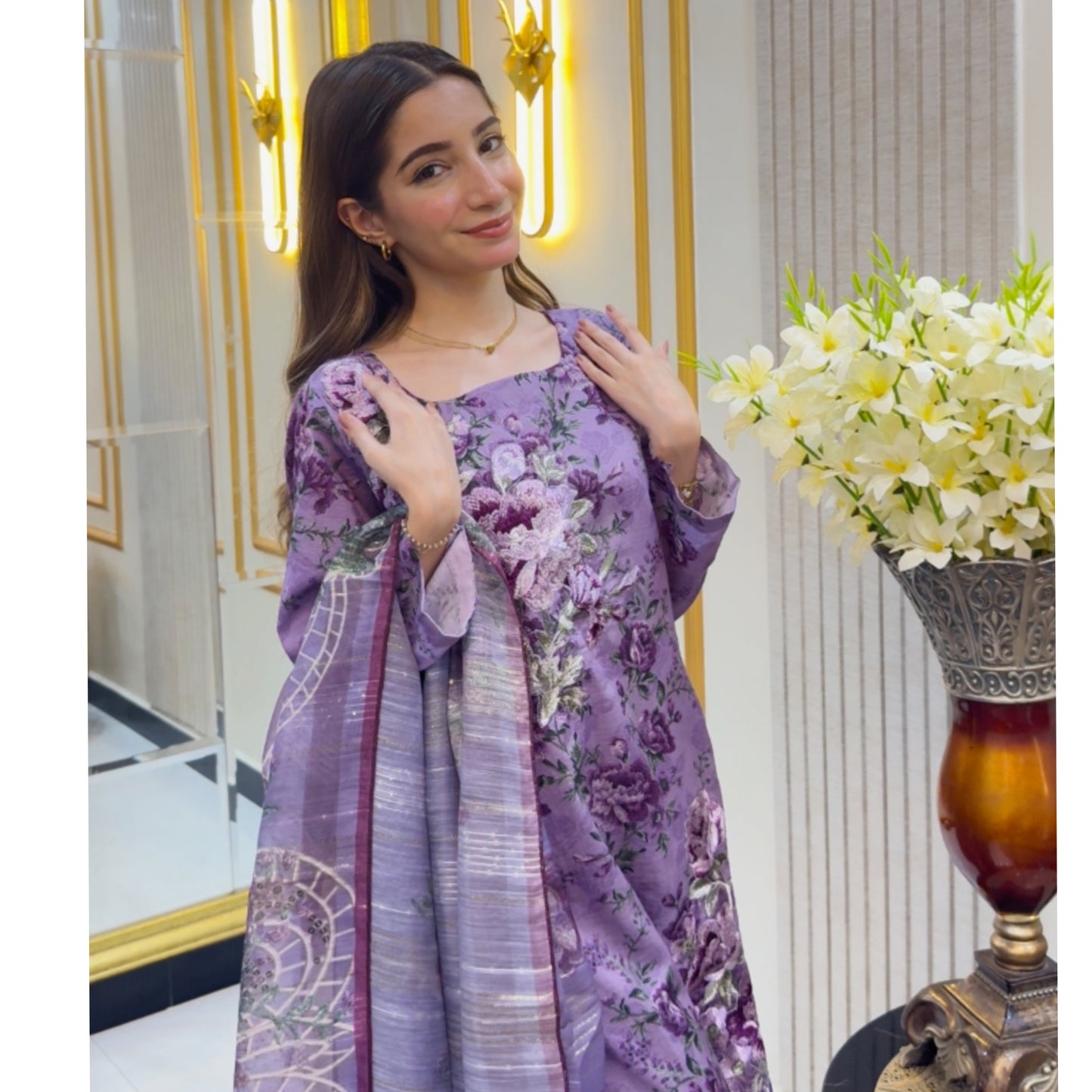 Embroidered Self Jacquard Cotton with trending farshi shalwar 3 Pc Pakistani Dress | Ready to wear | UMNAA